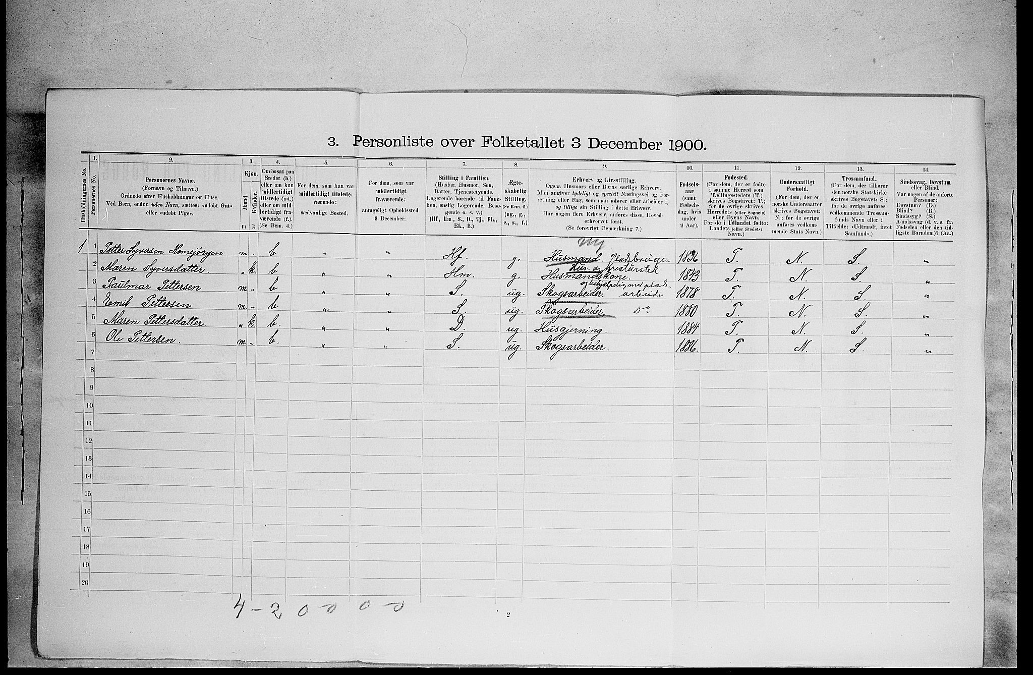 SAH, 1900 census for Brandval, 1900, p. 1168