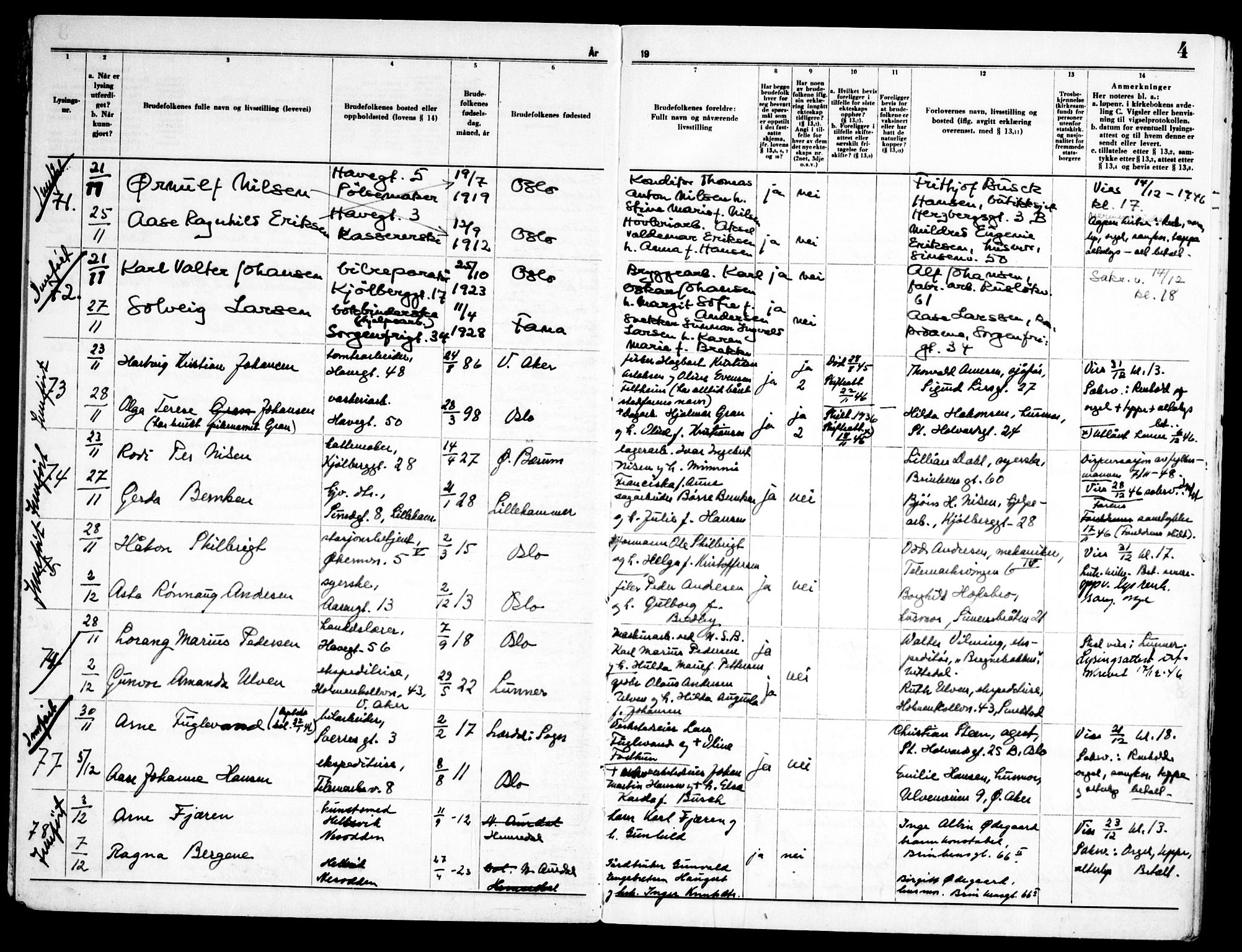 Kampen prestekontor Kirkebøker, AV/SAO-A-10853/H/Ha/L0008: Banns register no. 8, 1946-1956, p. 4