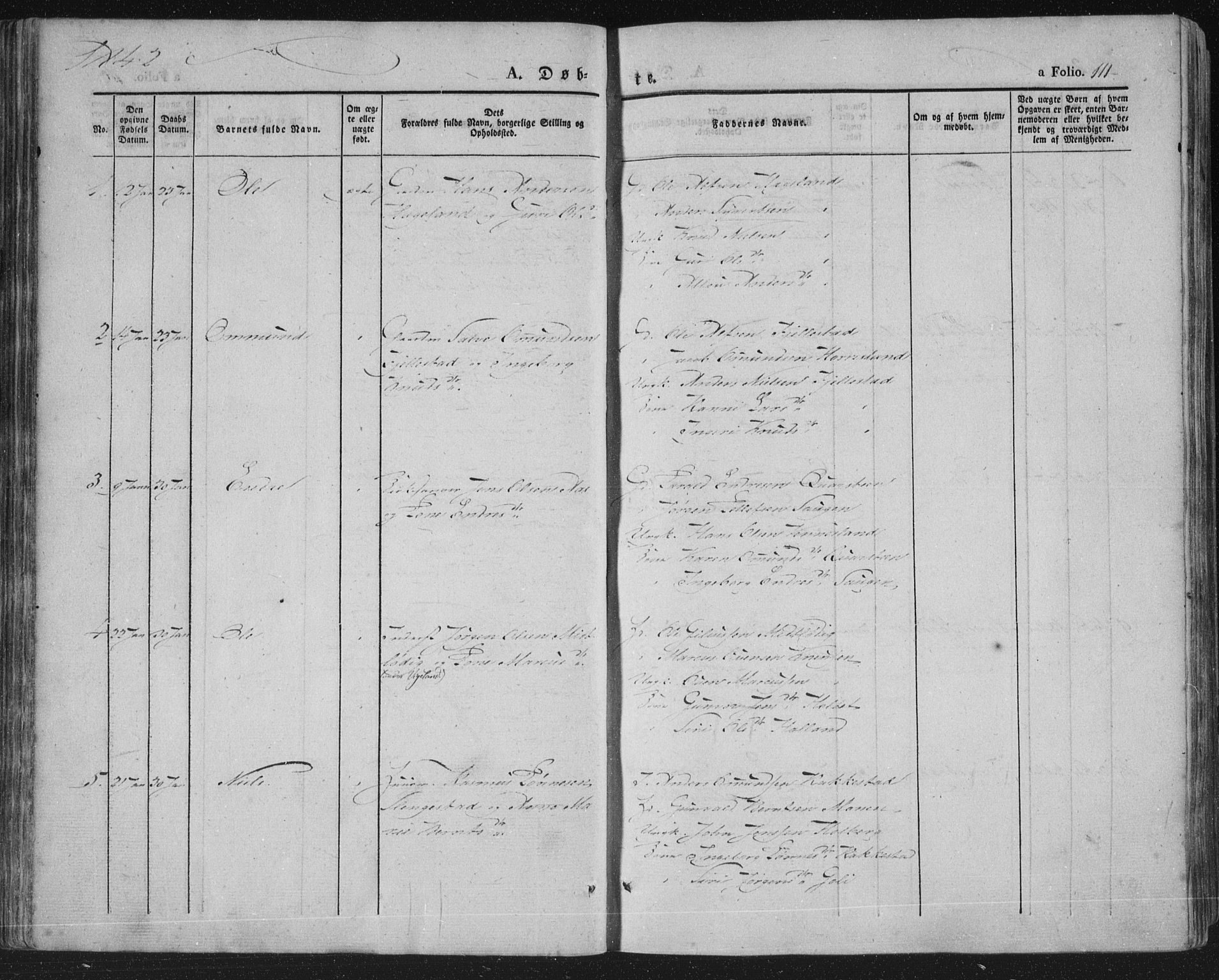 Vennesla sokneprestkontor, AV/SAK-1111-0045/Fa/Fac/L0004: Parish register (official) no. A 4, 1834-1855, p. 111