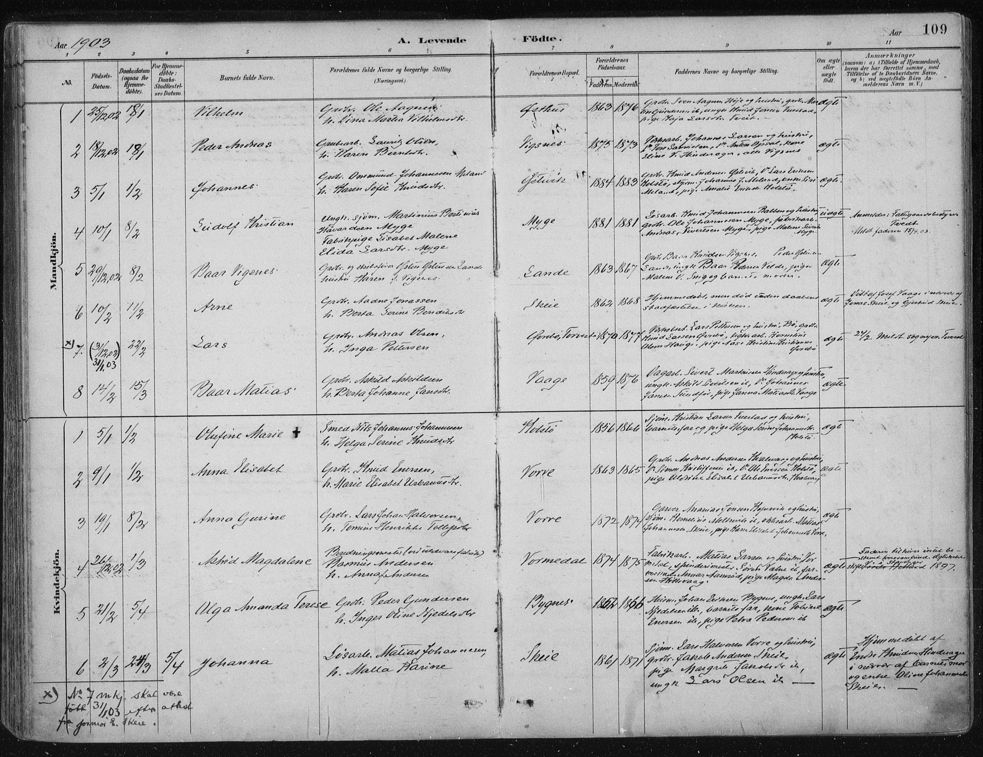 Avaldsnes sokneprestkontor, SAST/A -101851/H/Ha/Haa/L0017: Parish register (official) no. A 17, 1889-1920, p. 109