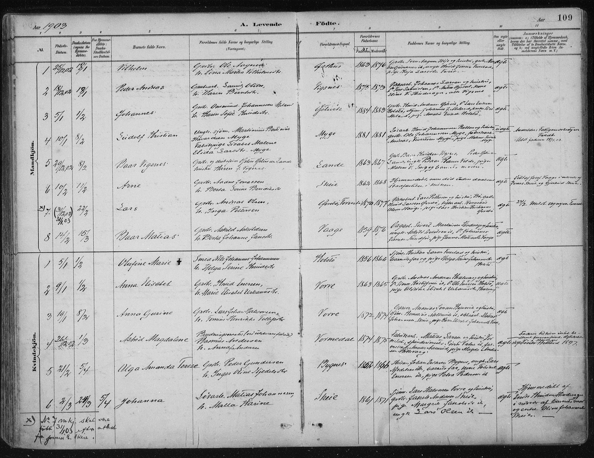 Avaldsnes sokneprestkontor, AV/SAST-A -101851/H/Ha/Haa/L0017: Parish register (official) no. A 17, 1889-1920, p. 109