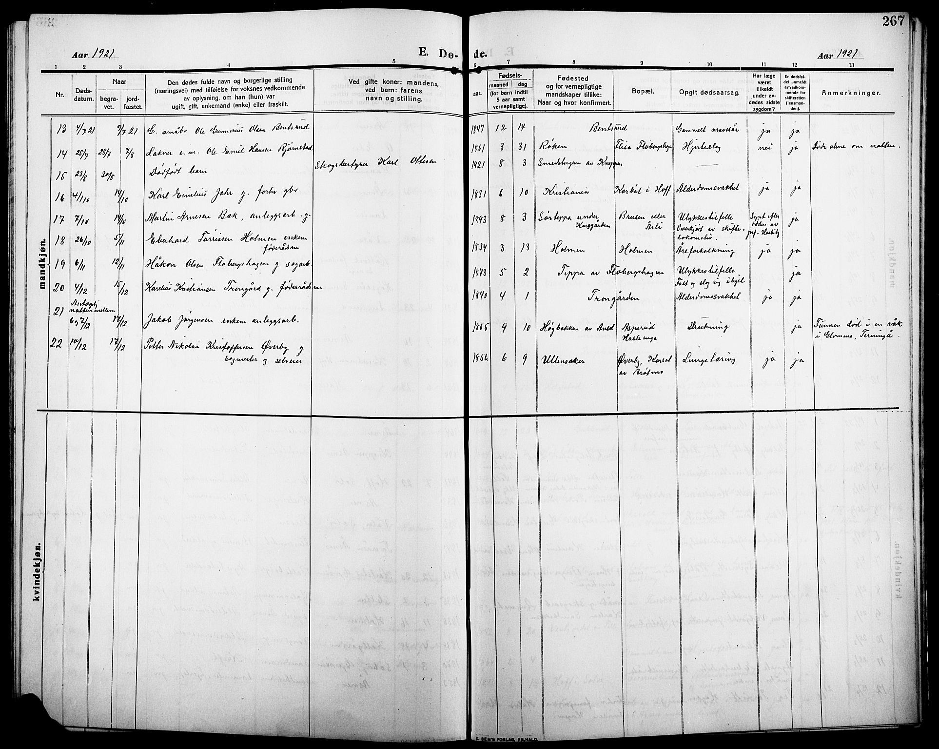 Åsnes prestekontor, SAH/PREST-042/H/Ha/Hab/L0007: Parish register (copy) no. 7, 1909-1926, p. 267