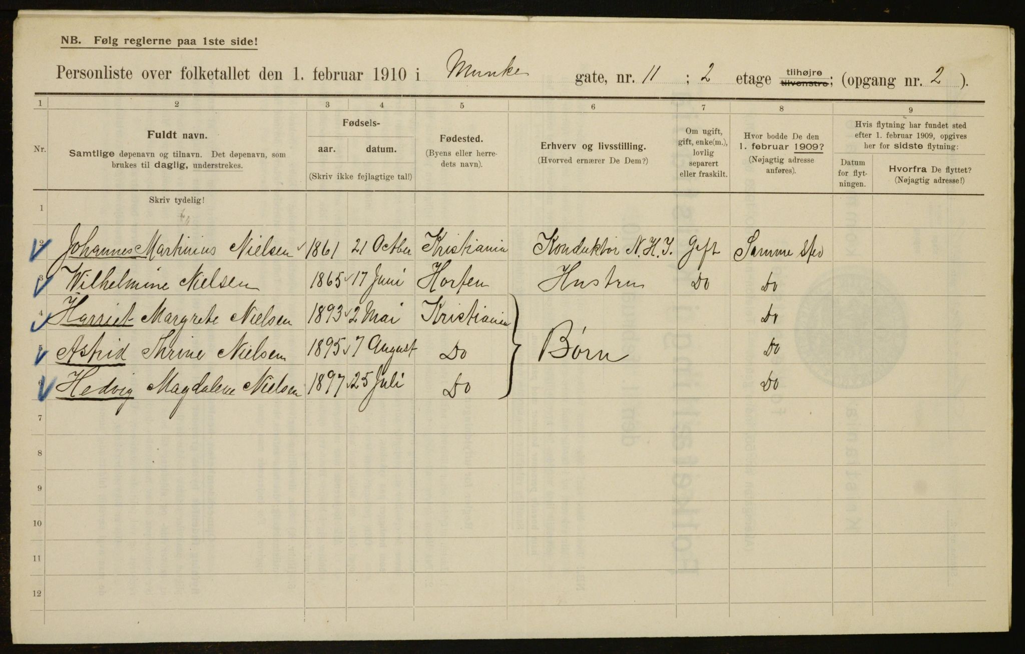 OBA, Municipal Census 1910 for Kristiania, 1910, p. 65735