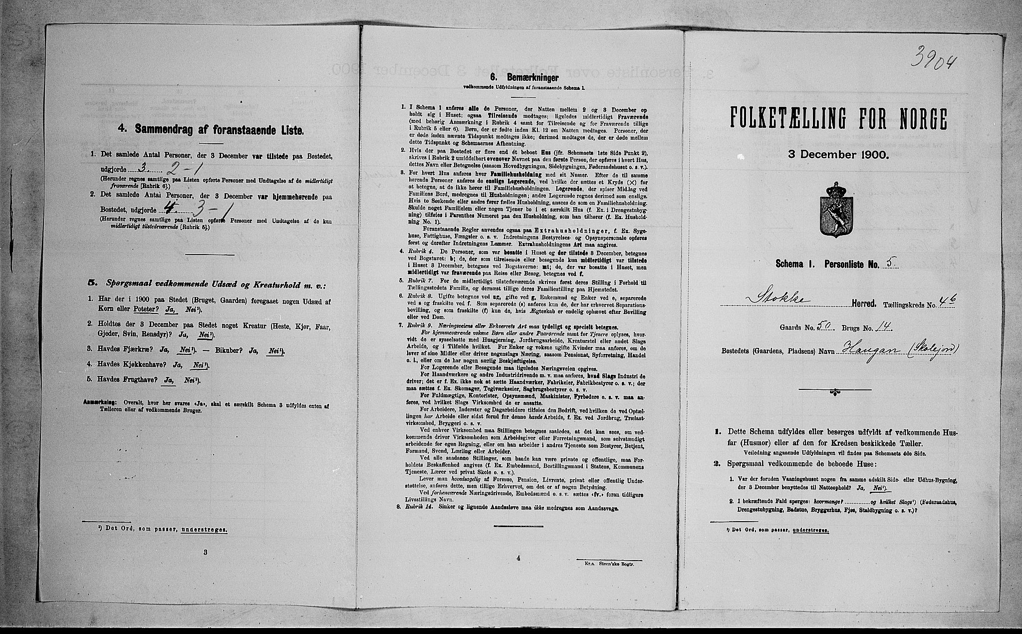 RA, 1900 census for Stokke, 1900, p. 901