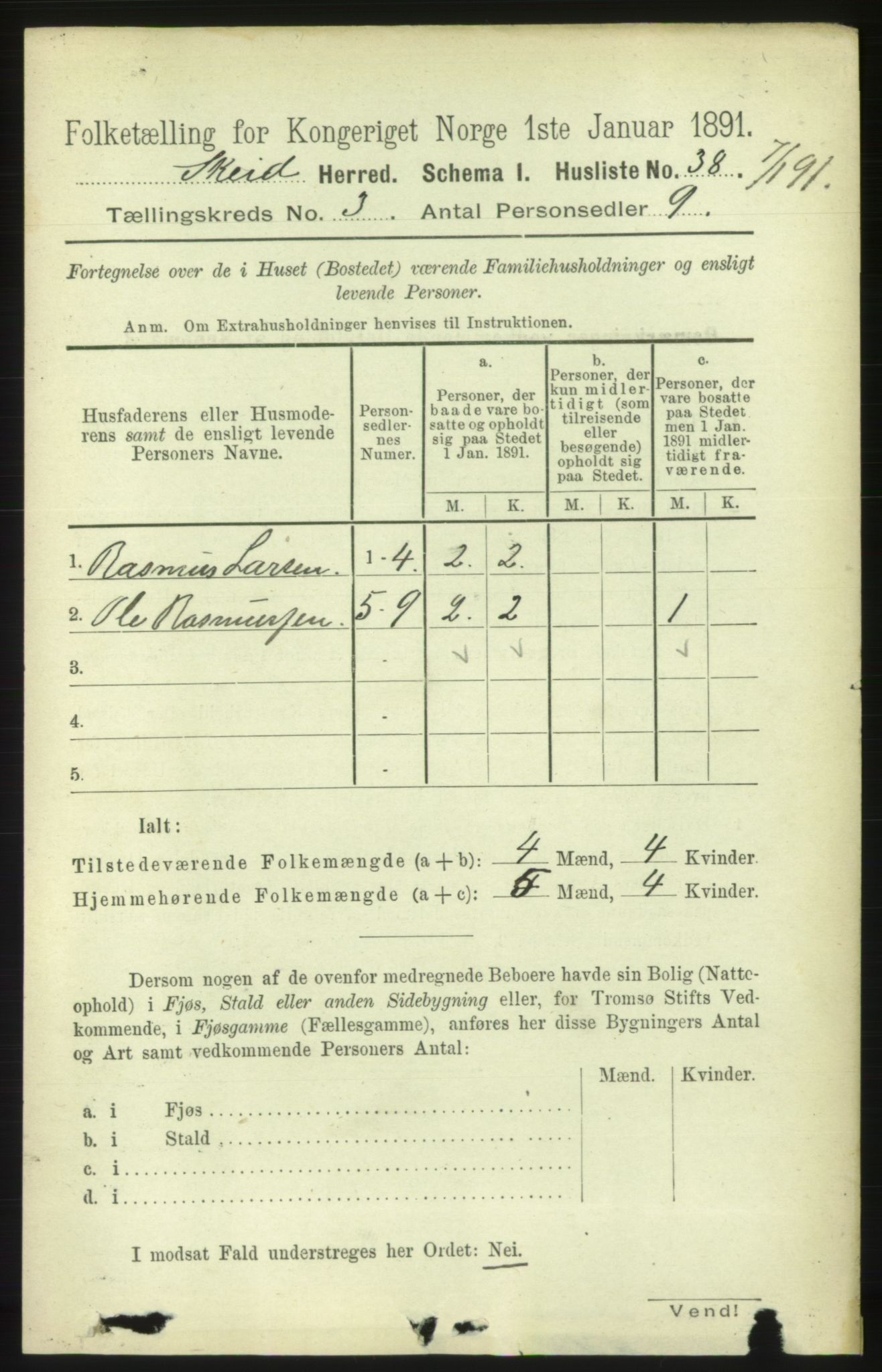 RA, 1891 census for 1732 Skei, 1891, p. 1088