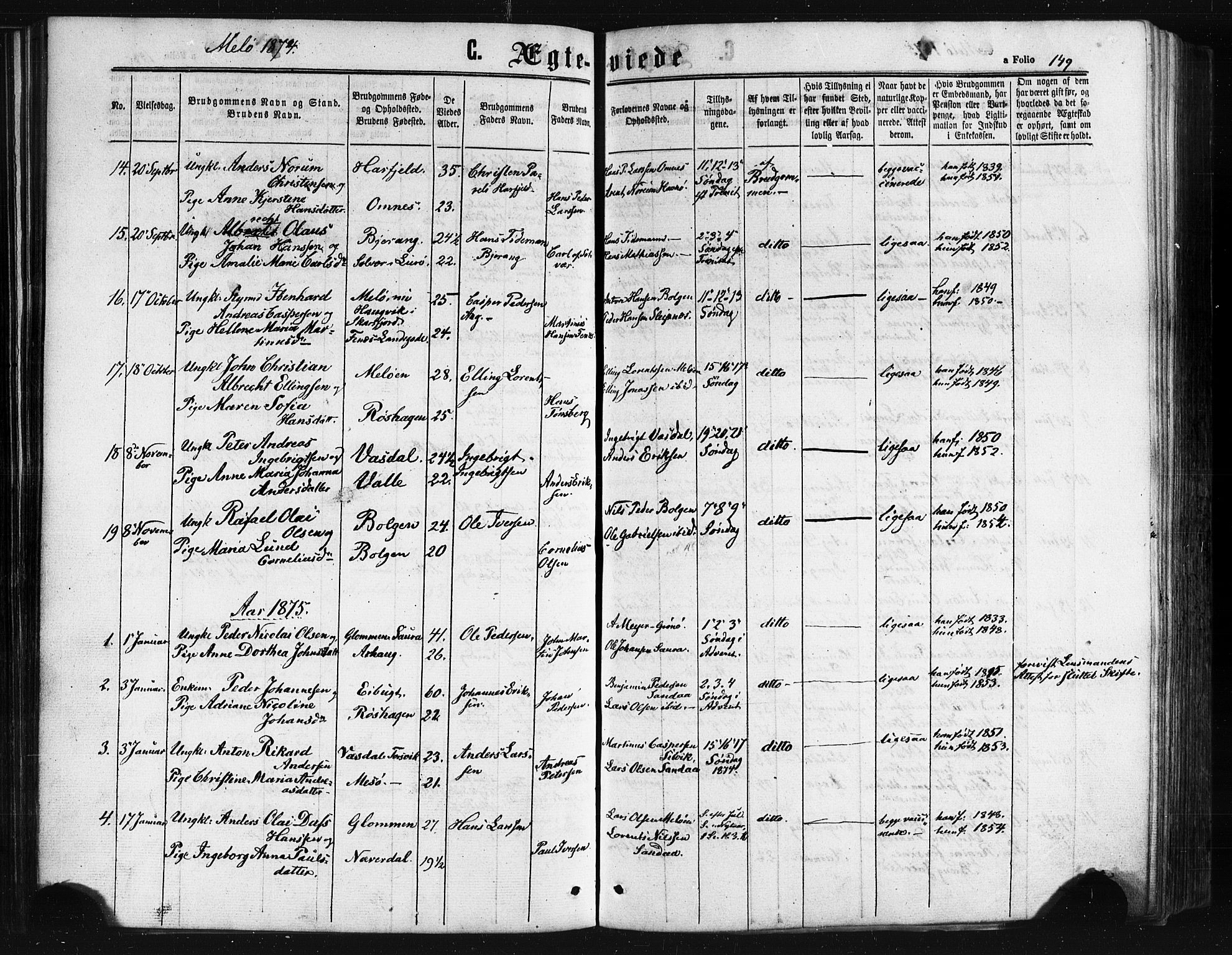 Ministerialprotokoller, klokkerbøker og fødselsregistre - Nordland, AV/SAT-A-1459/841/L0607: Parish register (official) no. 841A11 /2, 1863-1877, p. 149