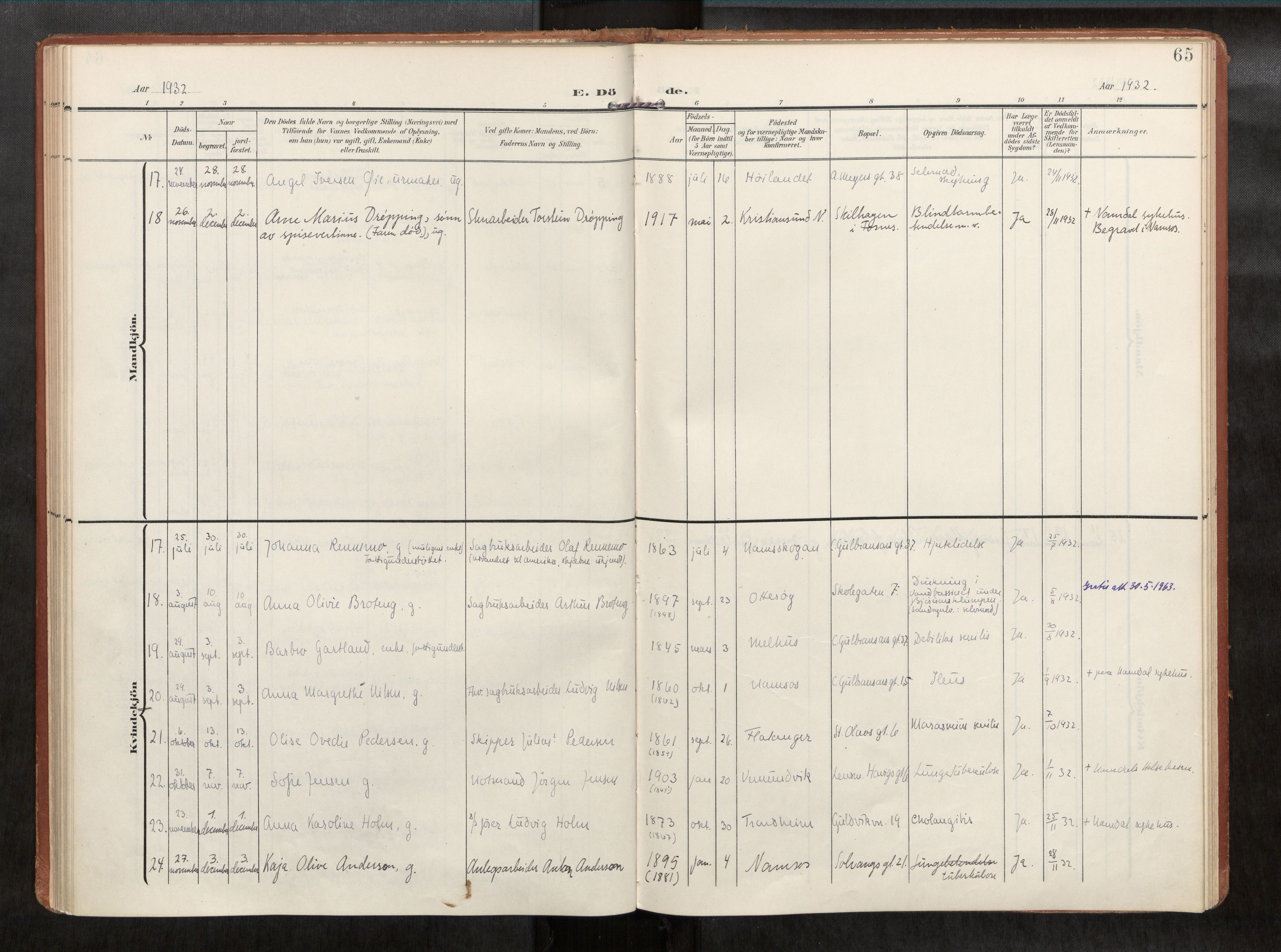 Ministerialprotokoller, klokkerbøker og fødselsregistre - Nord-Trøndelag, AV/SAT-A-1458/768/L0579b: Parish register (official) no. 768A15, 1908-1945, p. 65