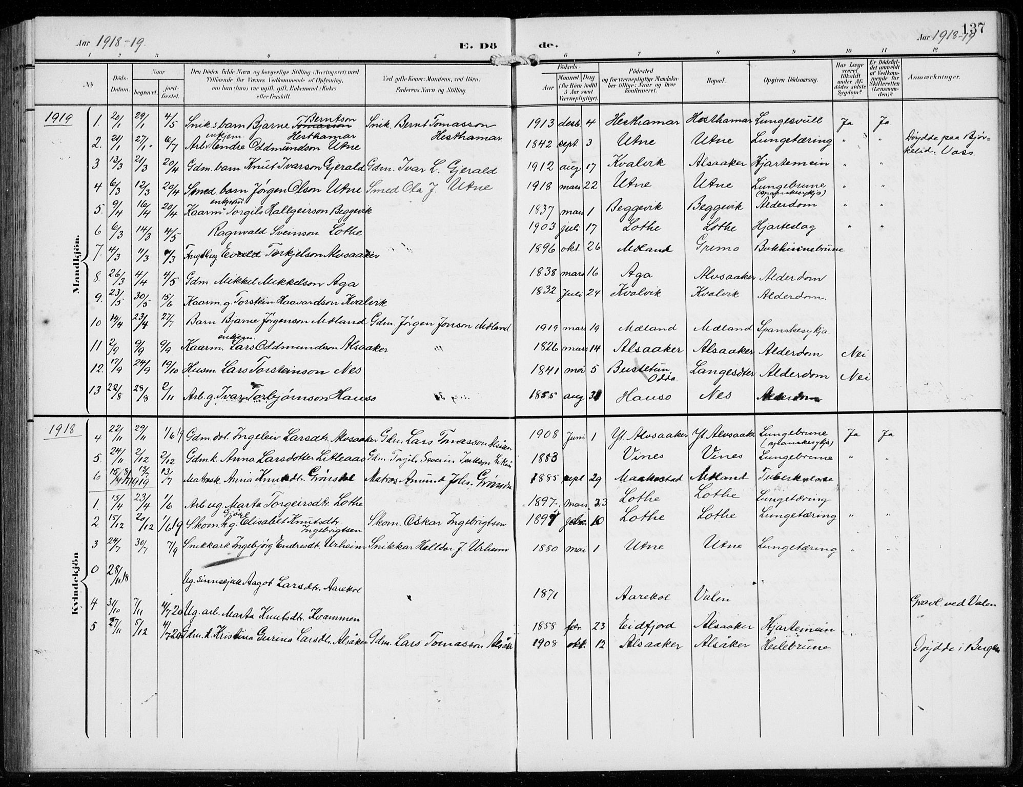 Ullensvang sokneprestembete, SAB/A-78701/H/Hab: Parish register (copy) no. F  1, 1902-1935, p. 137
