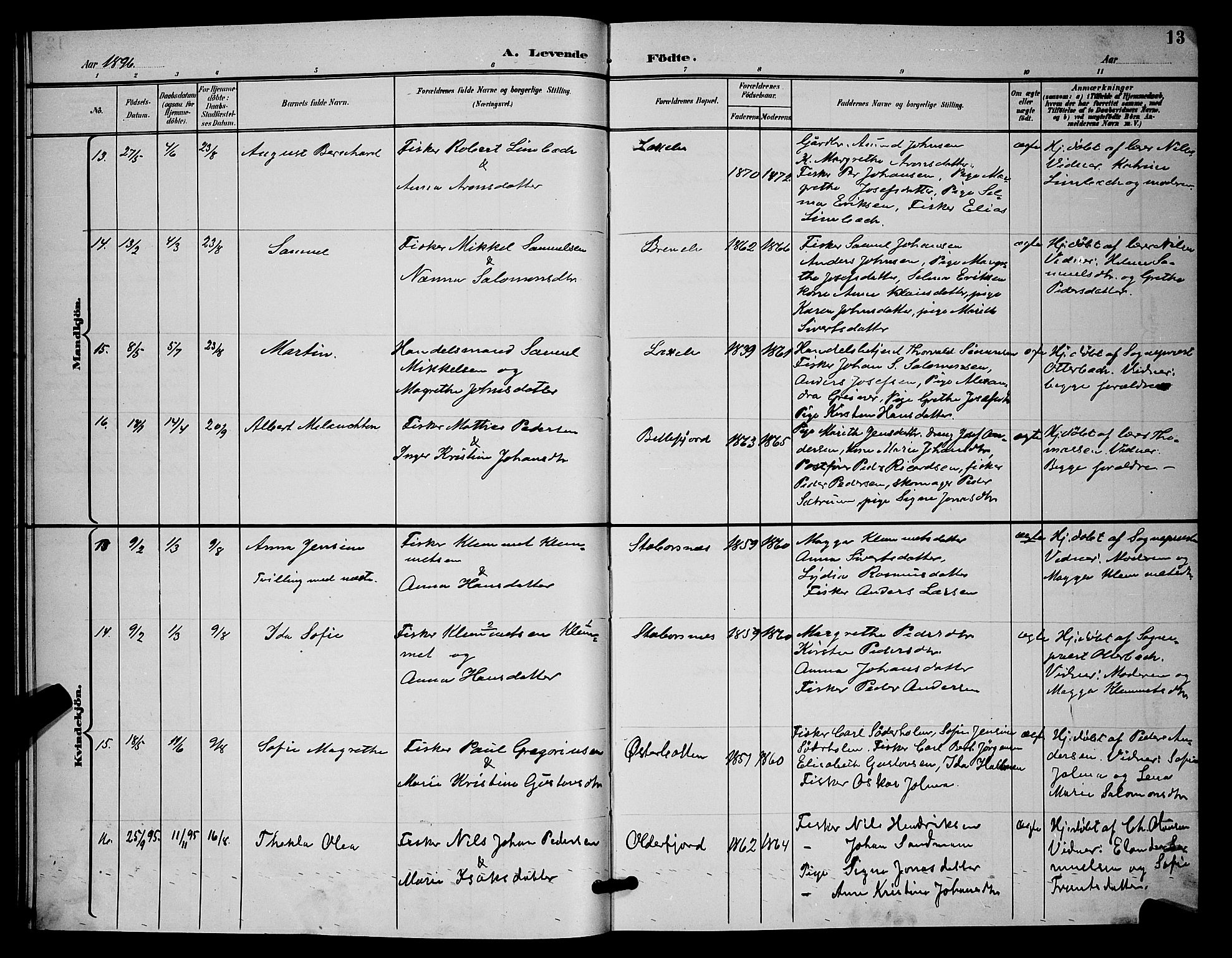 Kistrand/Porsanger sokneprestembete, SATØ/S-1351/H/Hb/L0005.klokk: Parish register (copy) no. 5, 1895-1904, p. 13