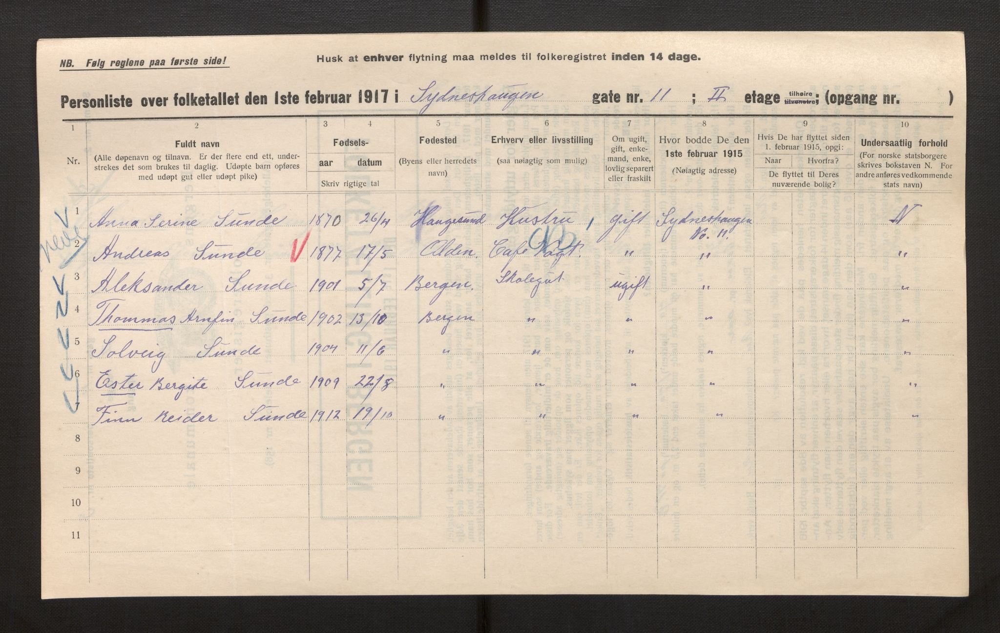 SAB, Municipal Census 1917 for Bergen, 1917, p. 40243