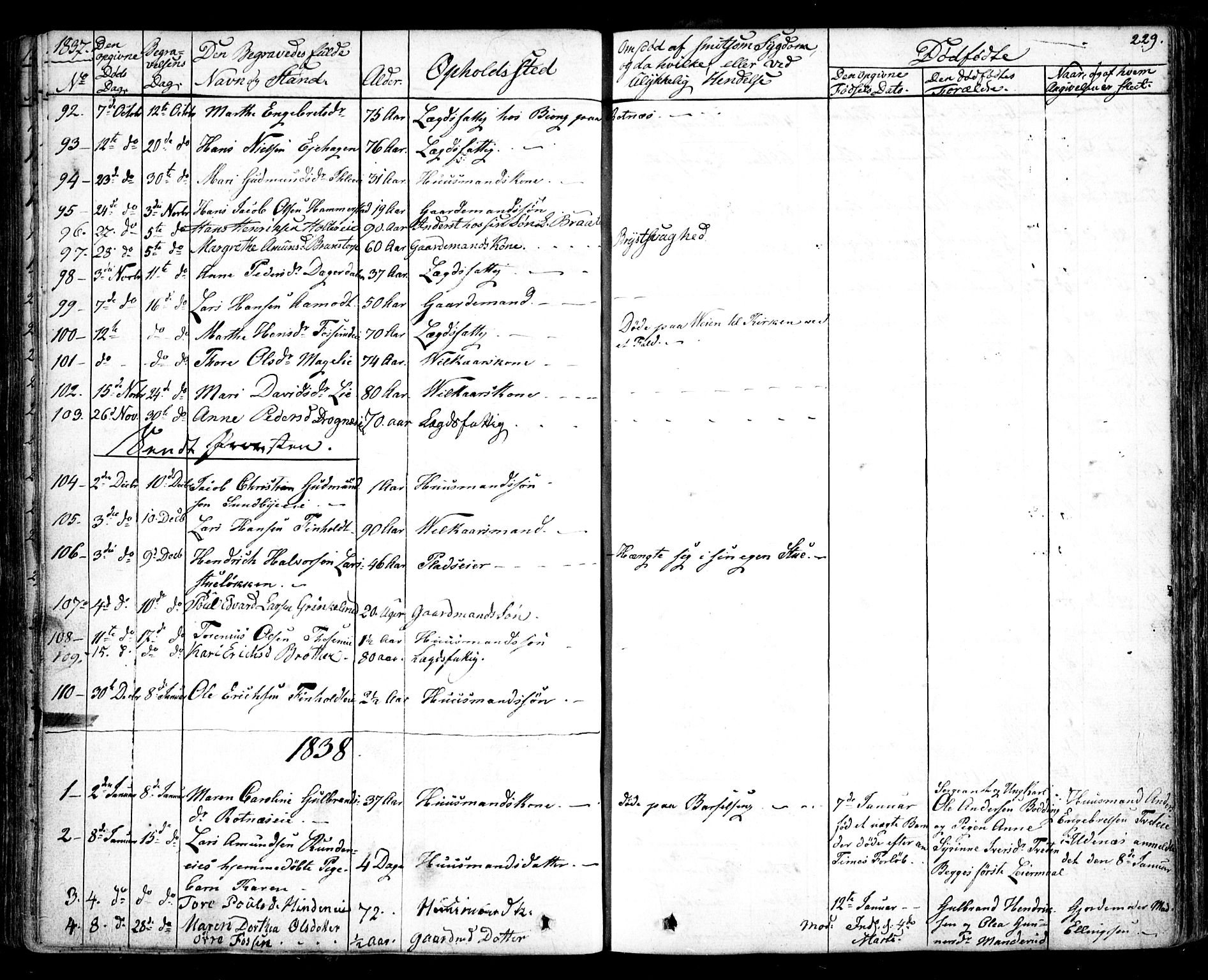 Nes prestekontor Kirkebøker, AV/SAO-A-10410/F/Fa/L0006: Parish register (official) no. I 6, 1833-1845, p. 229