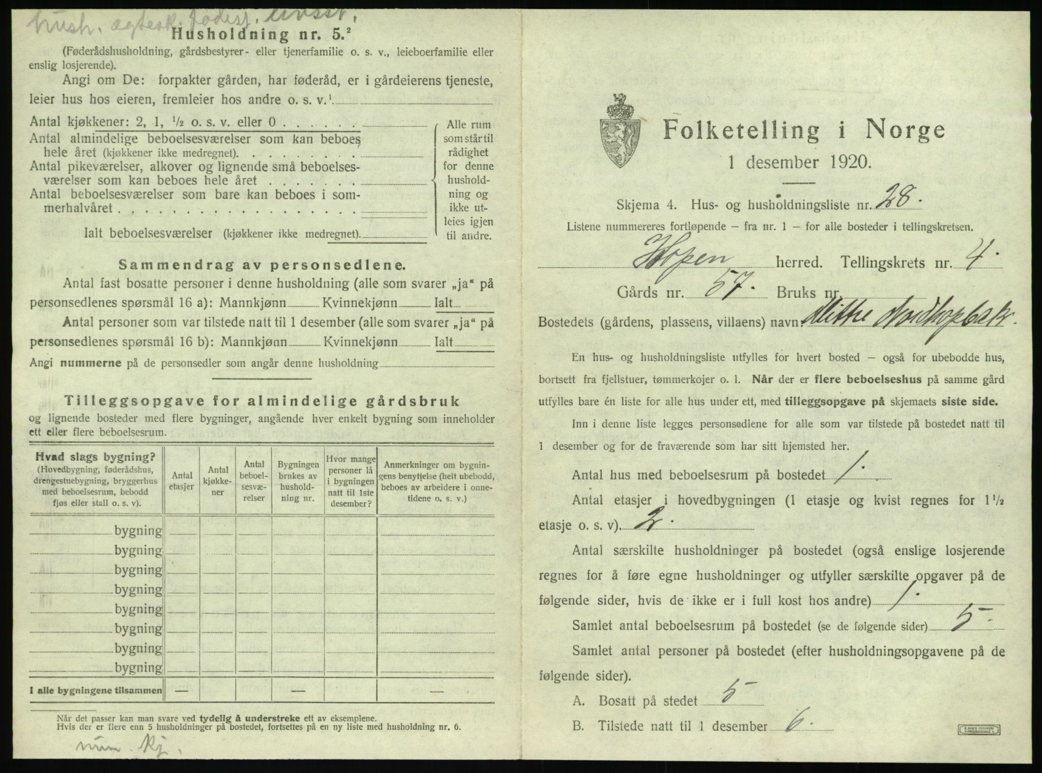 SAT, 1920 census for Hopen, 1920, p. 350