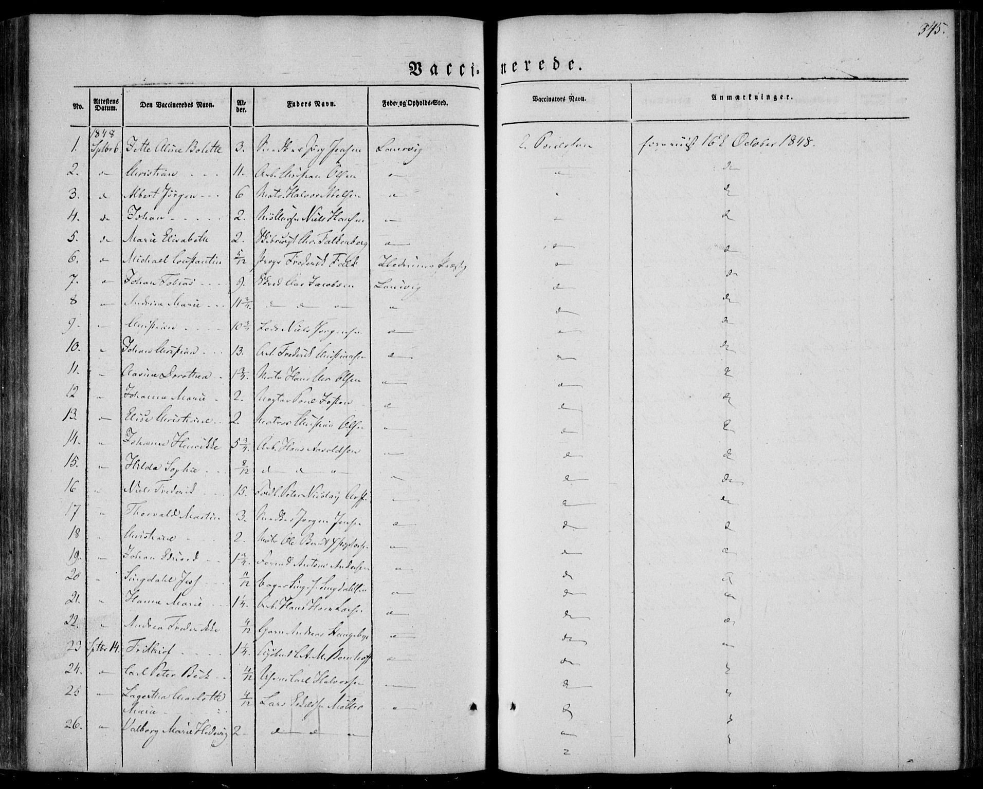 Larvik kirkebøker, AV/SAKO-A-352/F/Fa/L0003: Parish register (official) no. I 3, 1848-1856, p. 345