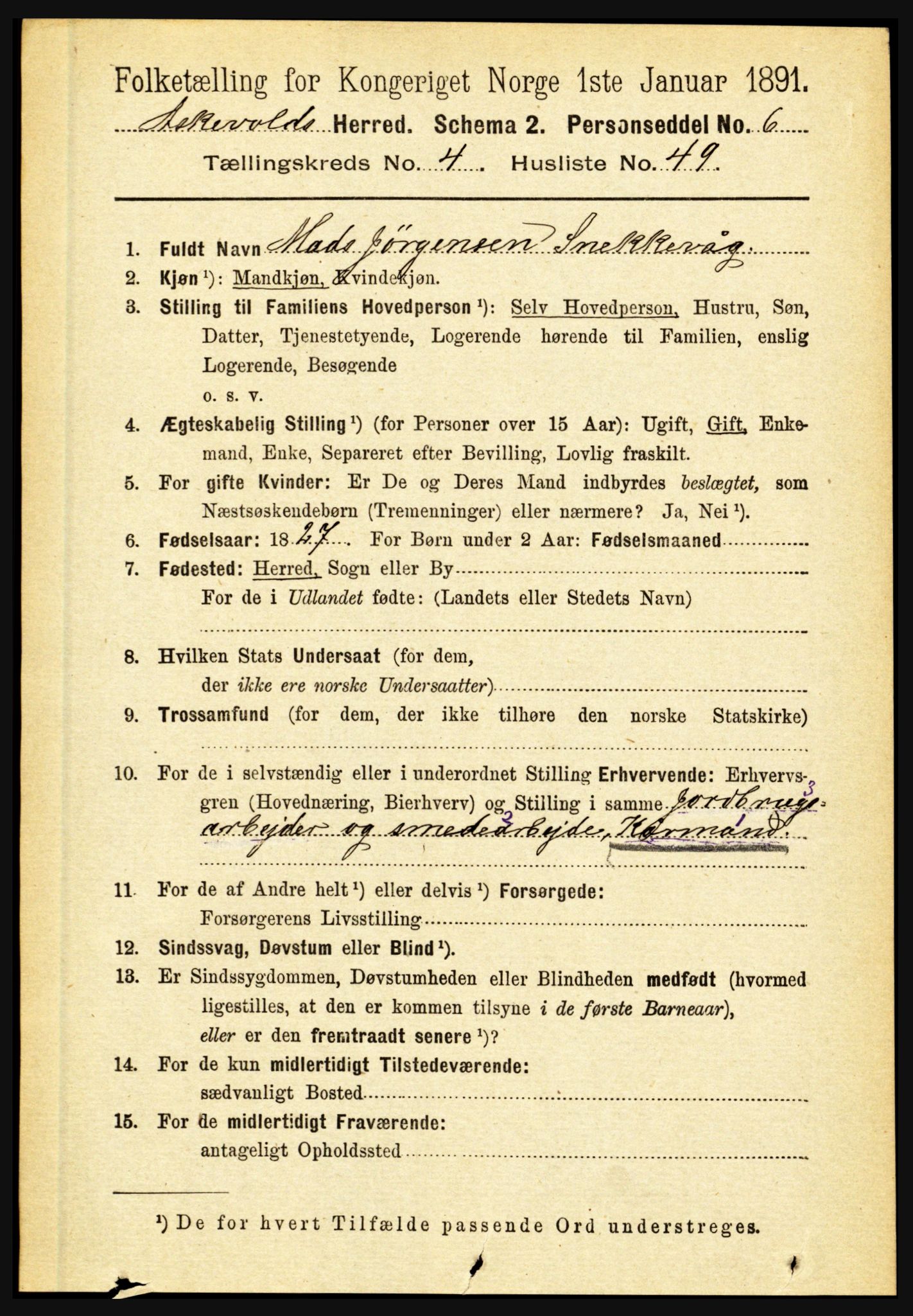 RA, 1891 census for 1428 Askvoll, 1891, p. 1482