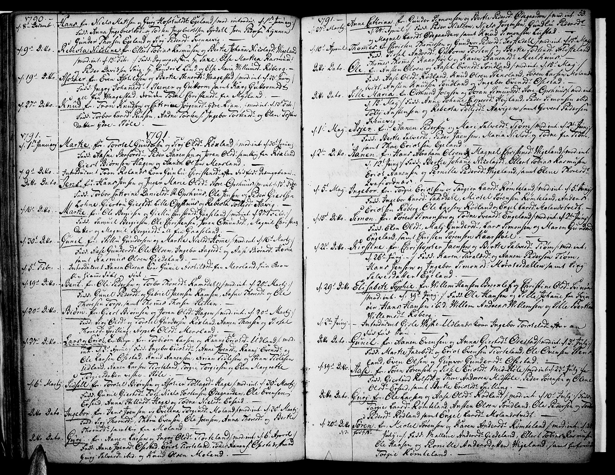 Sør-Audnedal sokneprestkontor, SAK/1111-0039/F/Fa/Fab/L0002: Parish register (official) no. A 2 /1, 1766-1815, p. 53