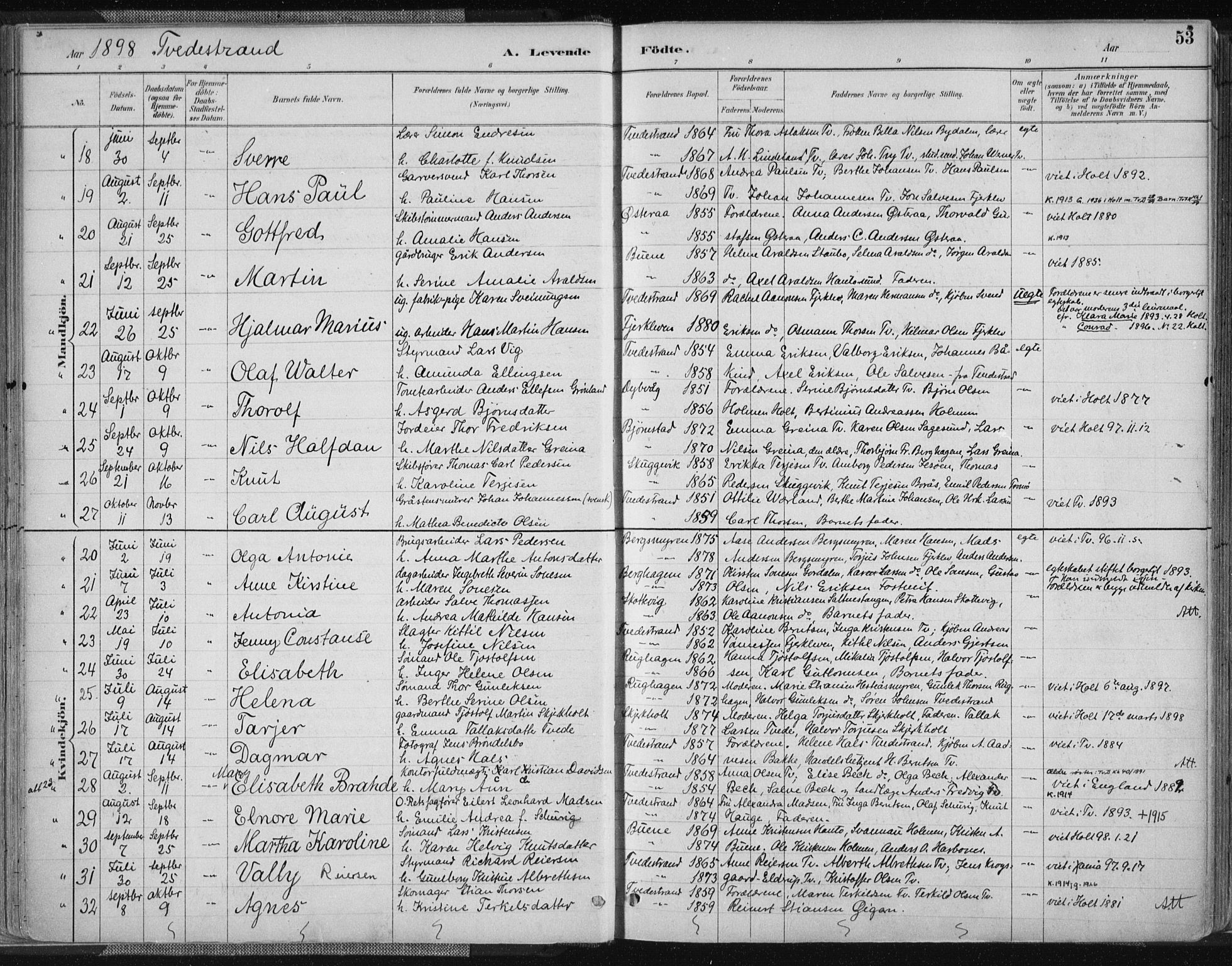 Tvedestrand sokneprestkontor, AV/SAK-1111-0042/F/Fa/L0001: Parish register (official) no. A 1, 1885-1916, p. 53
