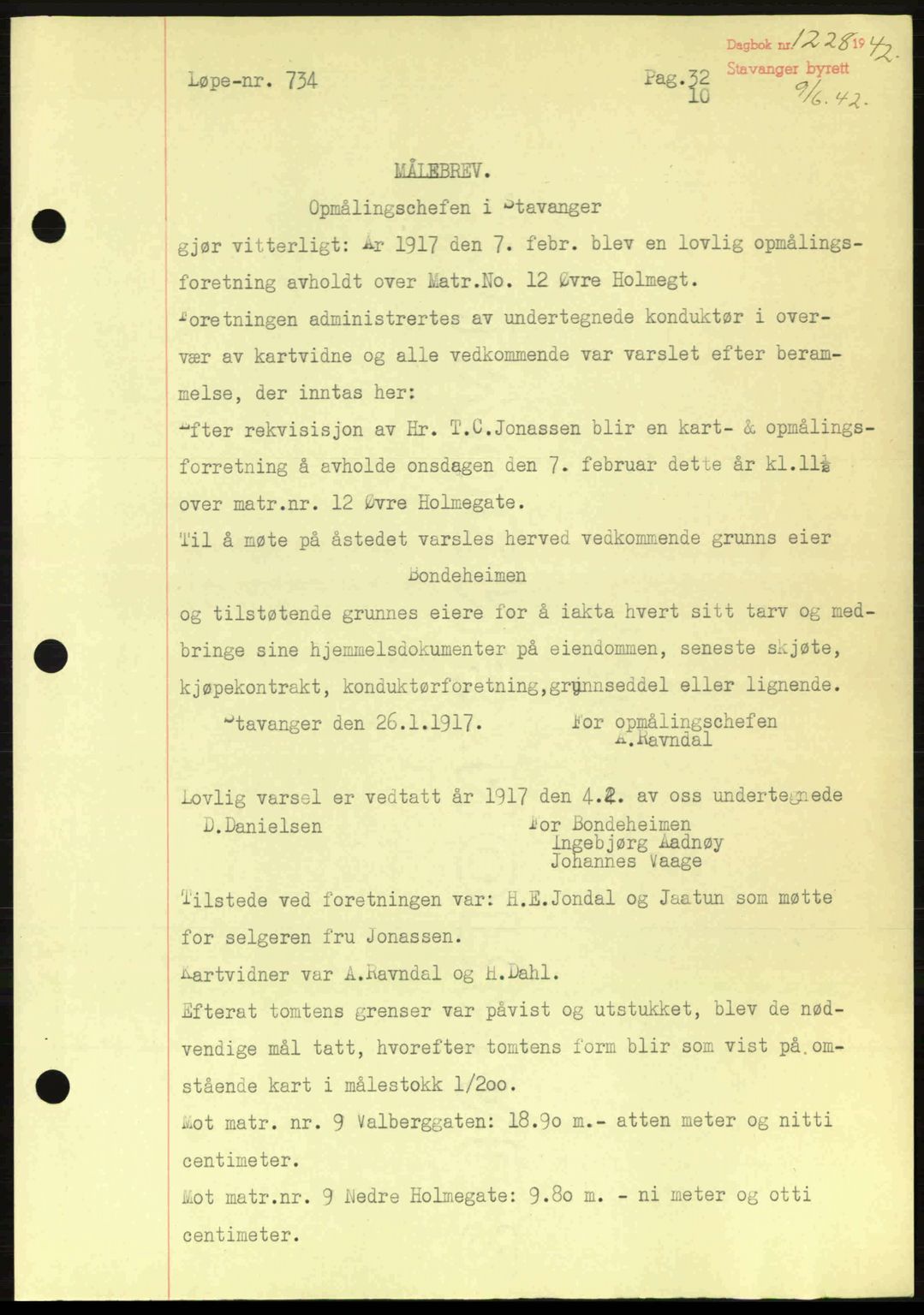 Stavanger byrett, SAST/A-100455/002/G/Gb/L0017: Mortgage book no. A7, 1941-1943, Diary no: : 1228/1942