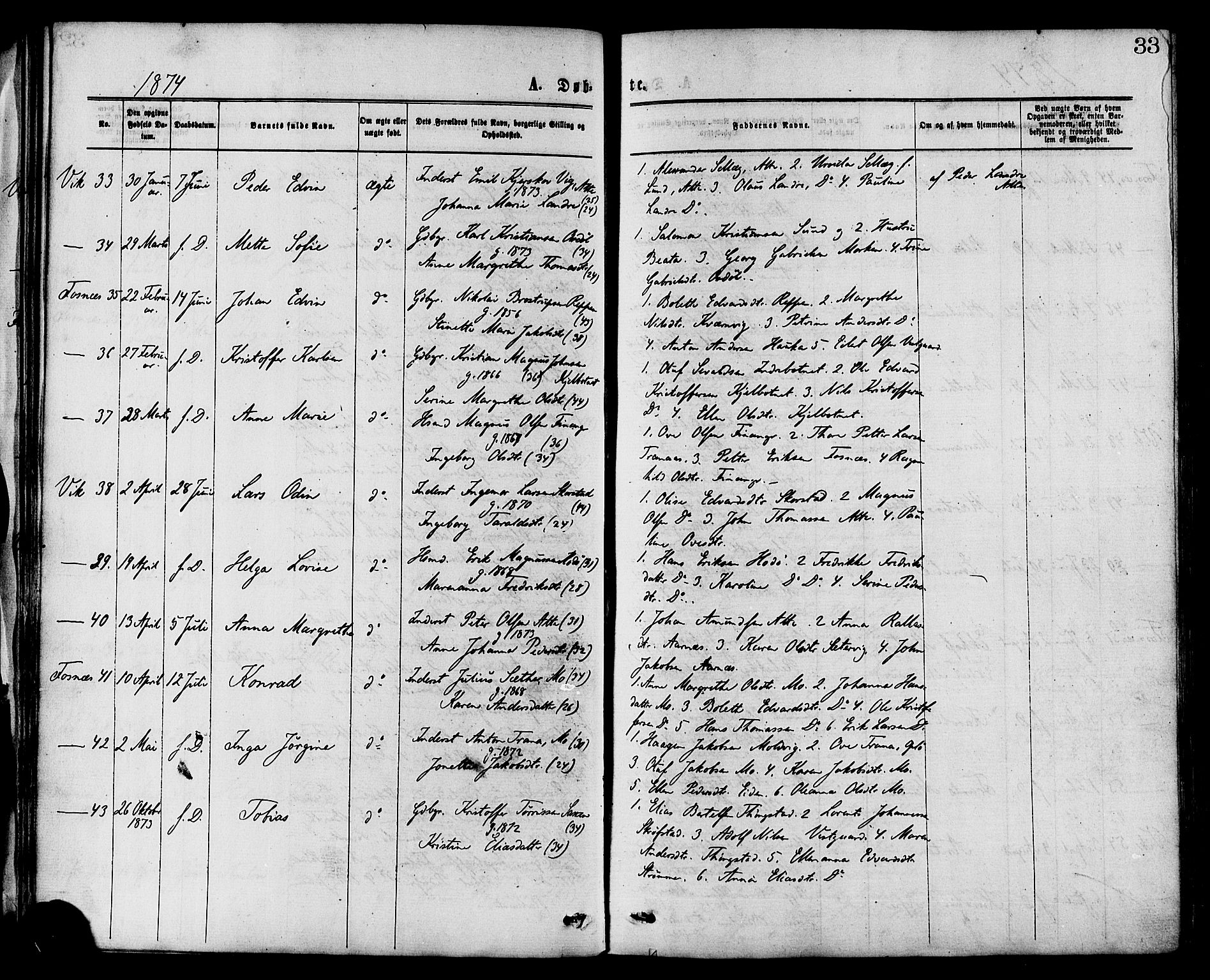 Ministerialprotokoller, klokkerbøker og fødselsregistre - Nord-Trøndelag, AV/SAT-A-1458/773/L0616: Parish register (official) no. 773A07, 1870-1887, p. 33