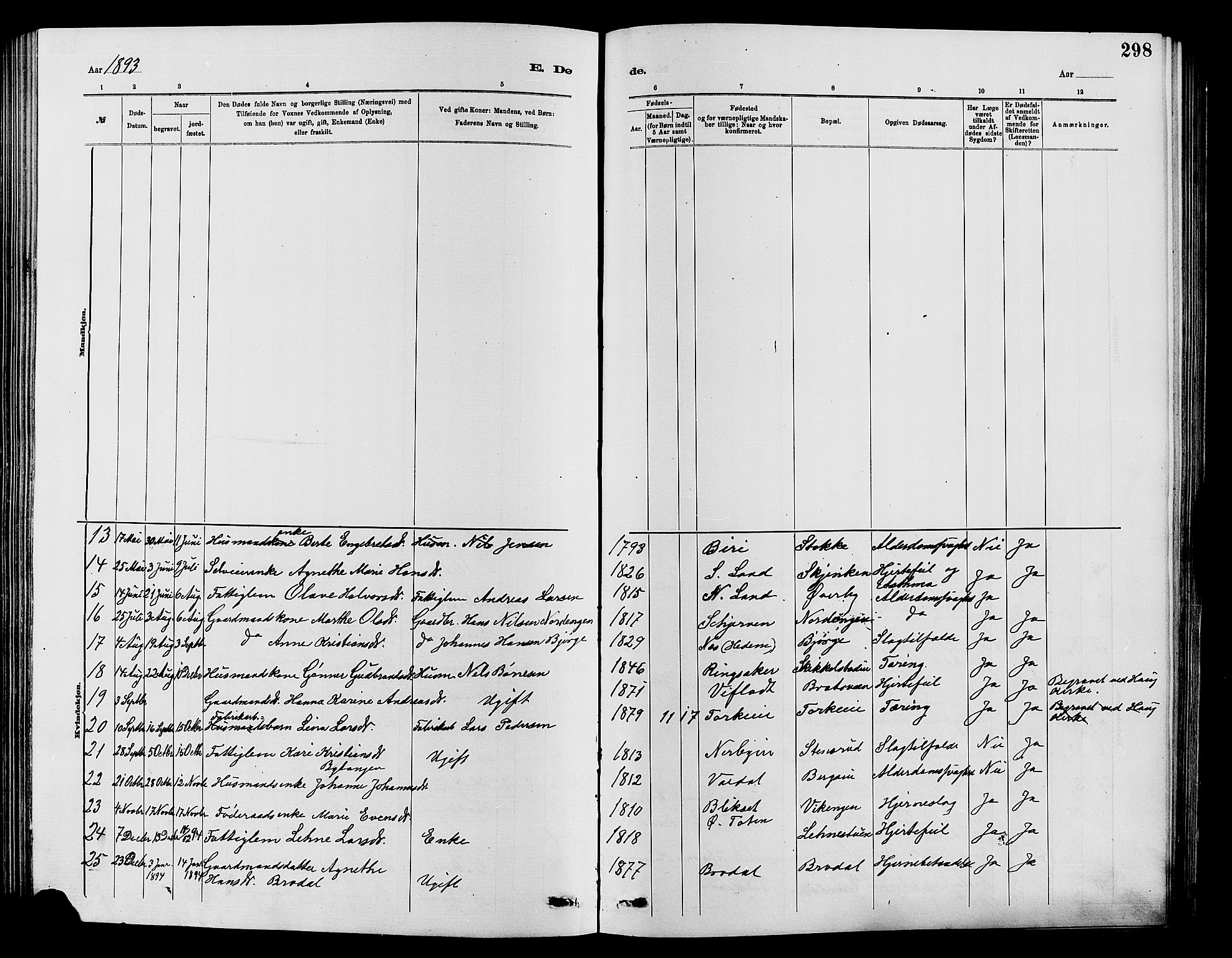 Vardal prestekontor, AV/SAH-PREST-100/H/Ha/Hab/L0007: Parish register (copy) no. 7 /1, 1881-1895, p. 298