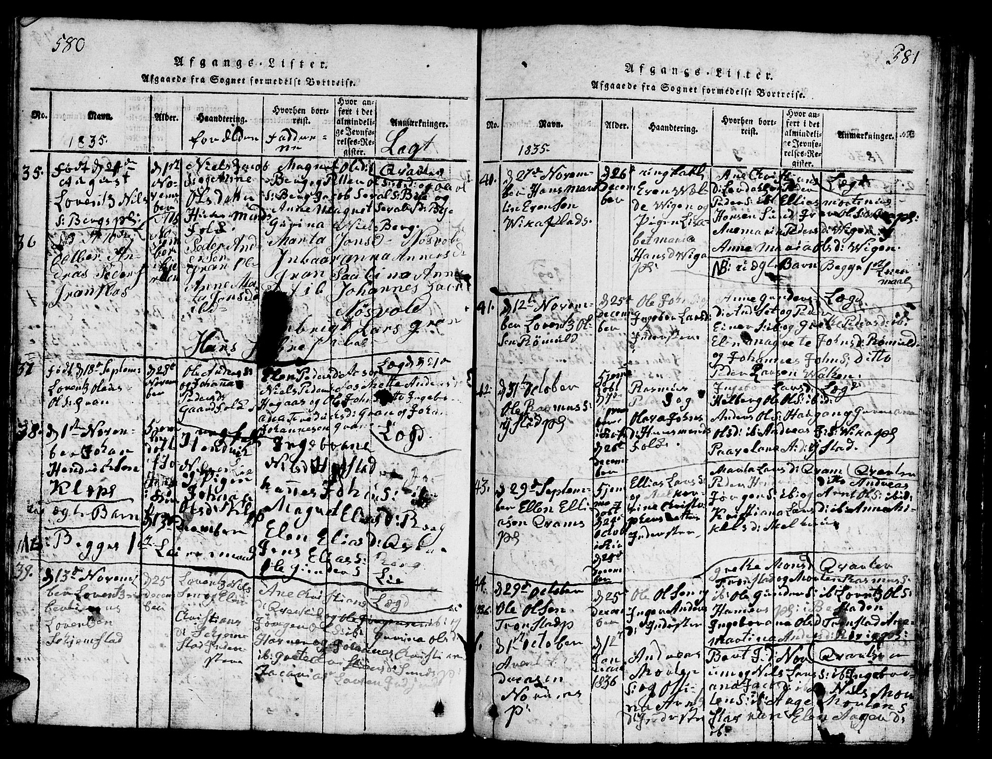 Ministerialprotokoller, klokkerbøker og fødselsregistre - Nord-Trøndelag, SAT/A-1458/730/L0298: Parish register (copy) no. 730C01, 1816-1849, p. 580-581