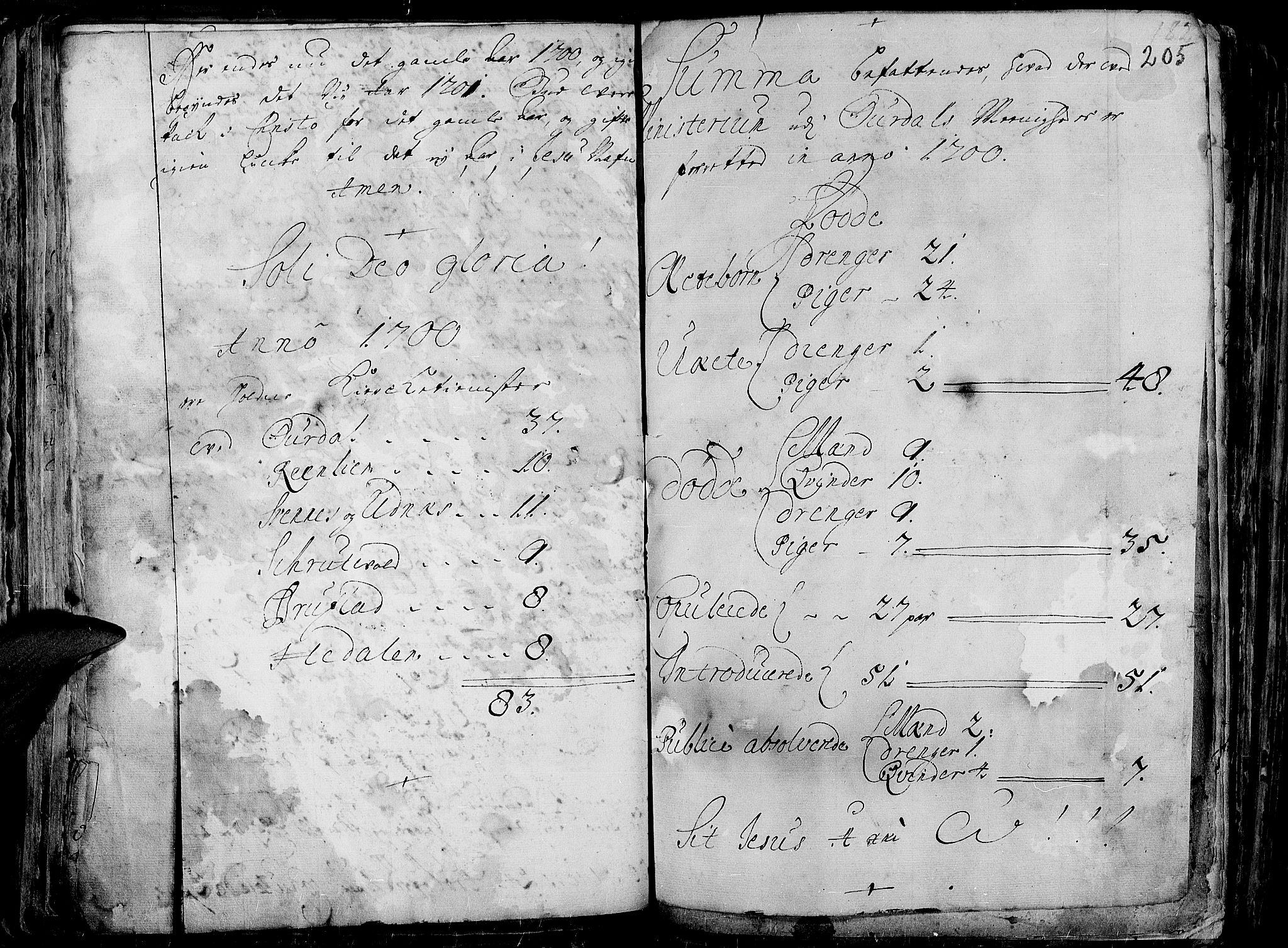 Aurdal prestekontor, SAH/PREST-126/H/Ha/Haa/L0001: Parish register (official) no. 1-3, 1692-1730, p. 205