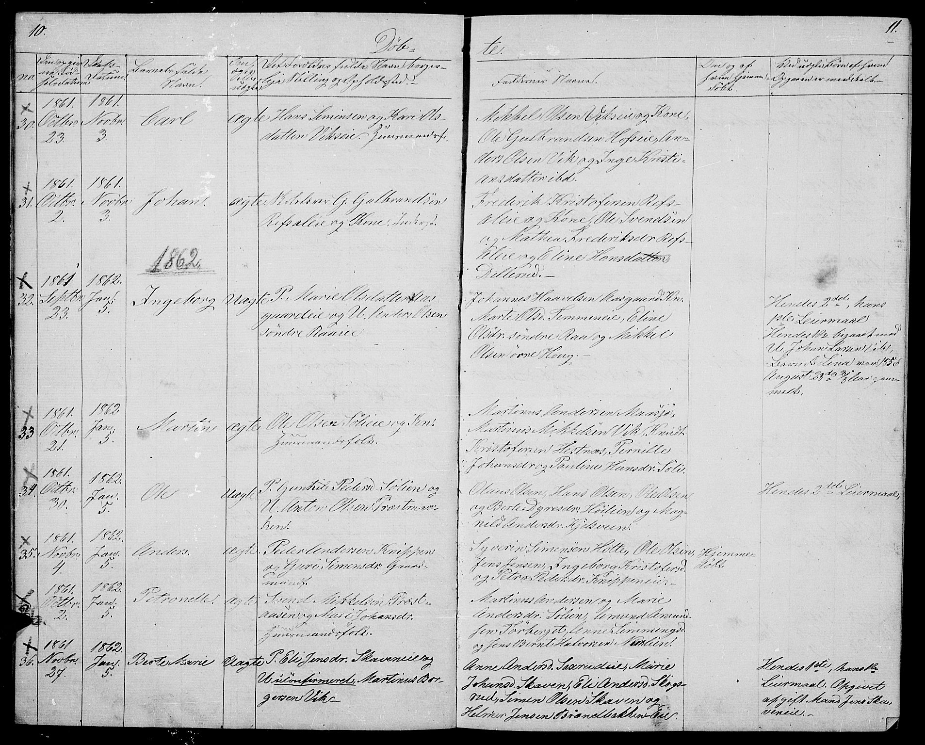 Stange prestekontor, AV/SAH-PREST-002/L/L0004: Parish register (copy) no. 4, 1861-1869, p. 10-11