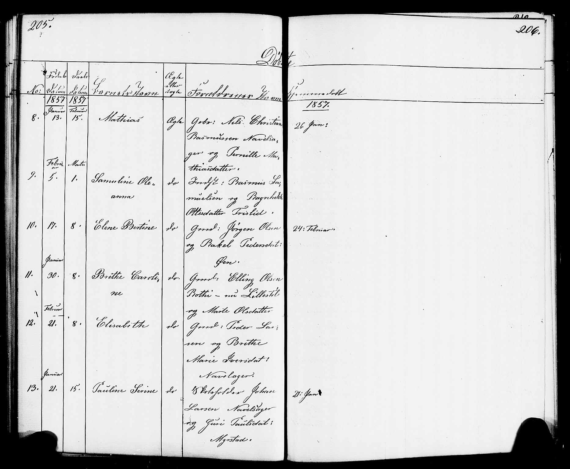 Hornindal sokneprestembete, AV/SAB-A-82401/H/Haa/Haaa/L0001: Parish register (official) no. A 1, 1837-1866, p. 206-207