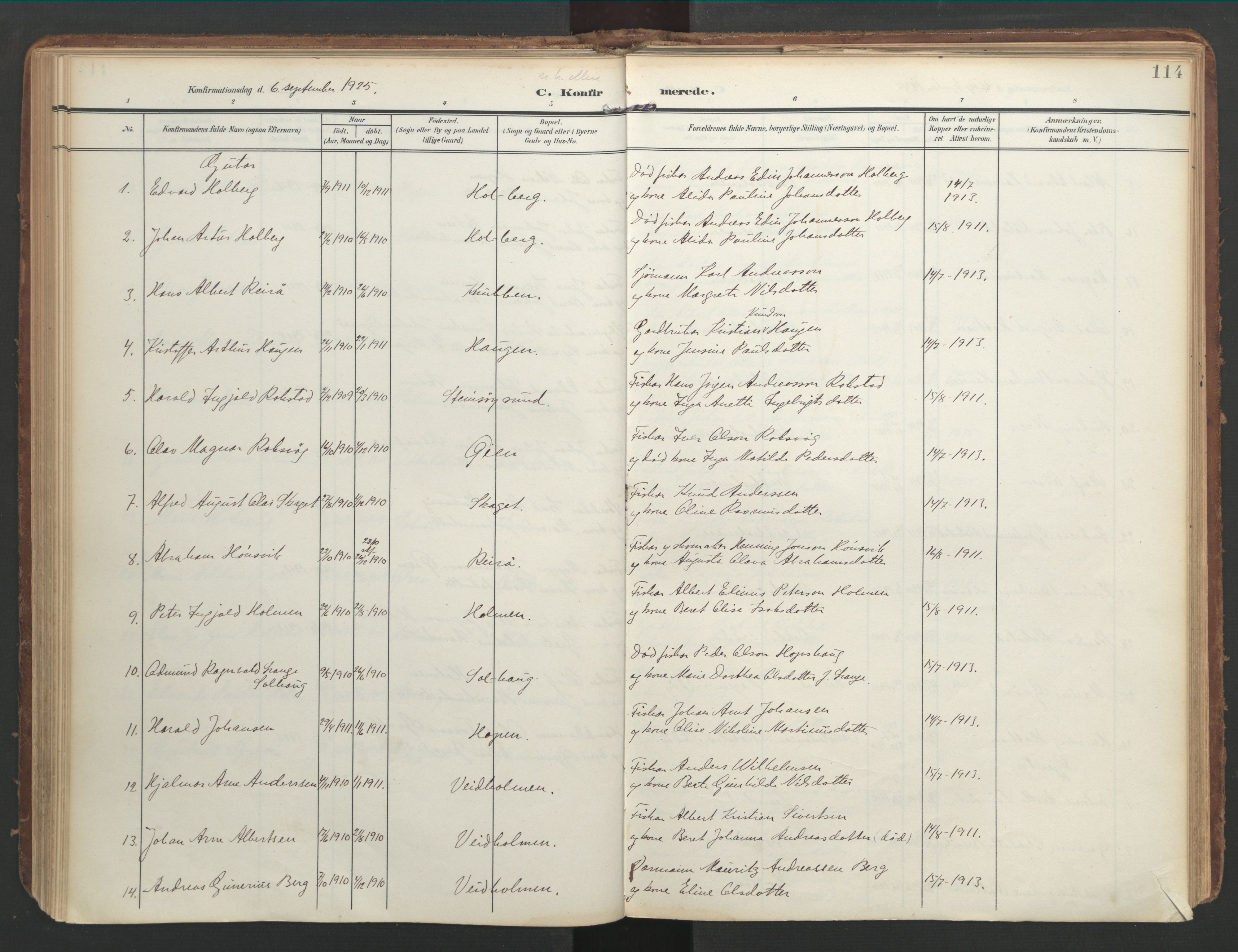 Ministerialprotokoller, klokkerbøker og fødselsregistre - Møre og Romsdal, SAT/A-1454/583/L0955: Parish register (official) no. 583A02, 1907-1926, p. 114