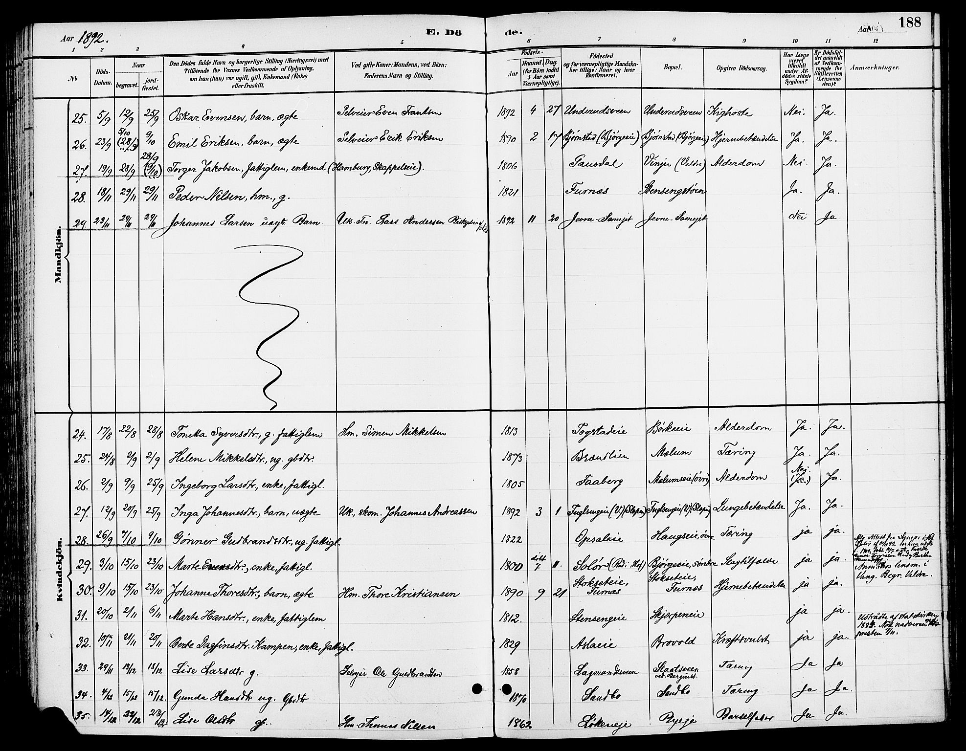 Ringsaker prestekontor, AV/SAH-PREST-014/L/La/L0014: Parish register (copy) no. 14, 1891-1904, p. 188