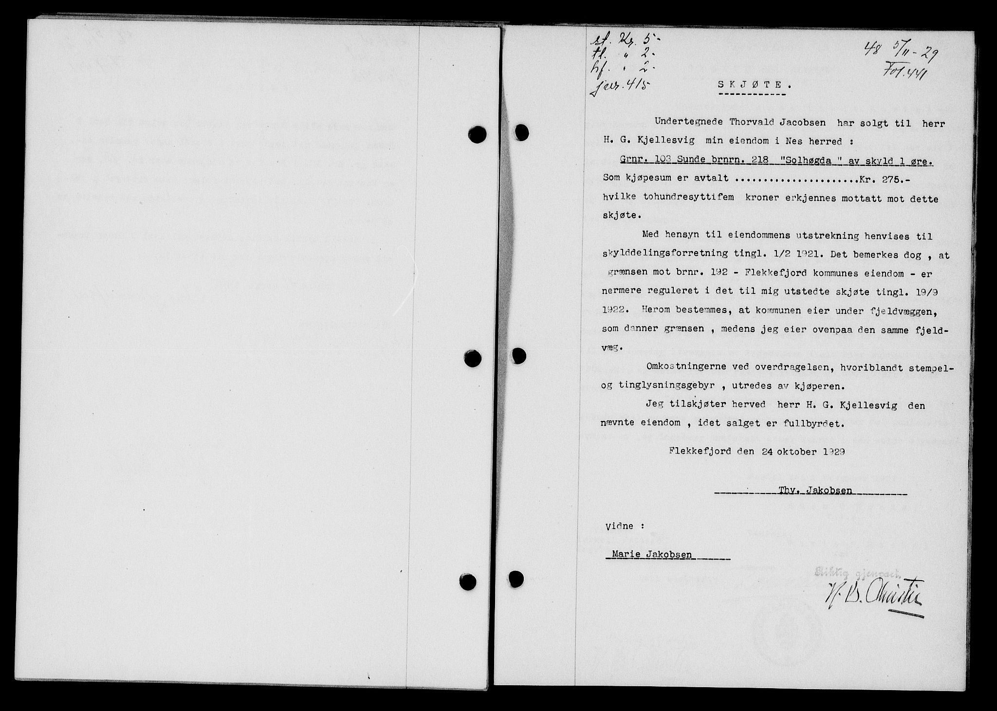 Flekkefjord sorenskriveri, SAK/1221-0001/G/Gb/Gba/L0045: Mortgage book no. 43, 1929-1930, Deed date: 05.11.1929