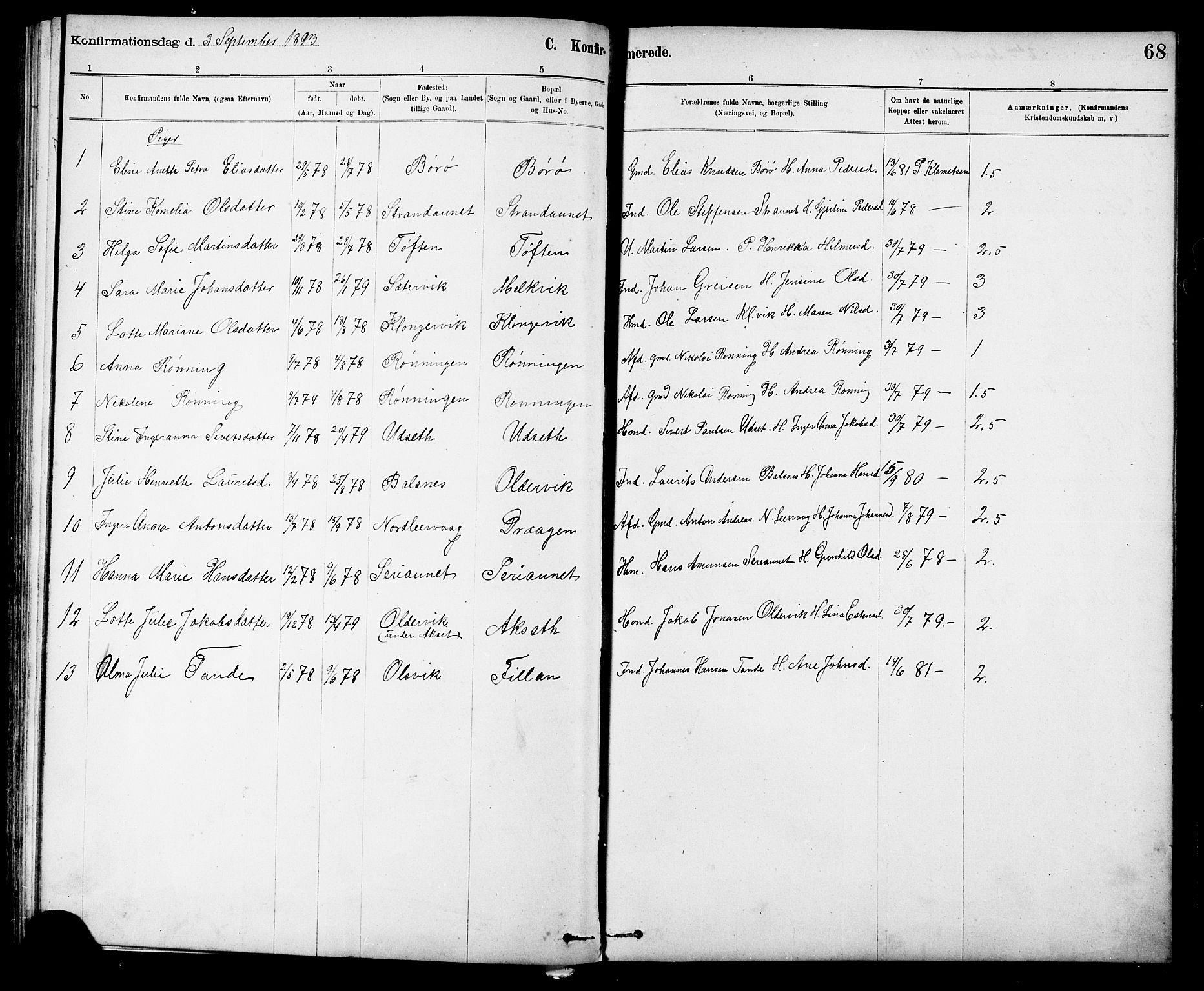 Ministerialprotokoller, klokkerbøker og fødselsregistre - Sør-Trøndelag, SAT/A-1456/639/L0573: Parish register (copy) no. 639C01, 1890-1905, p. 68