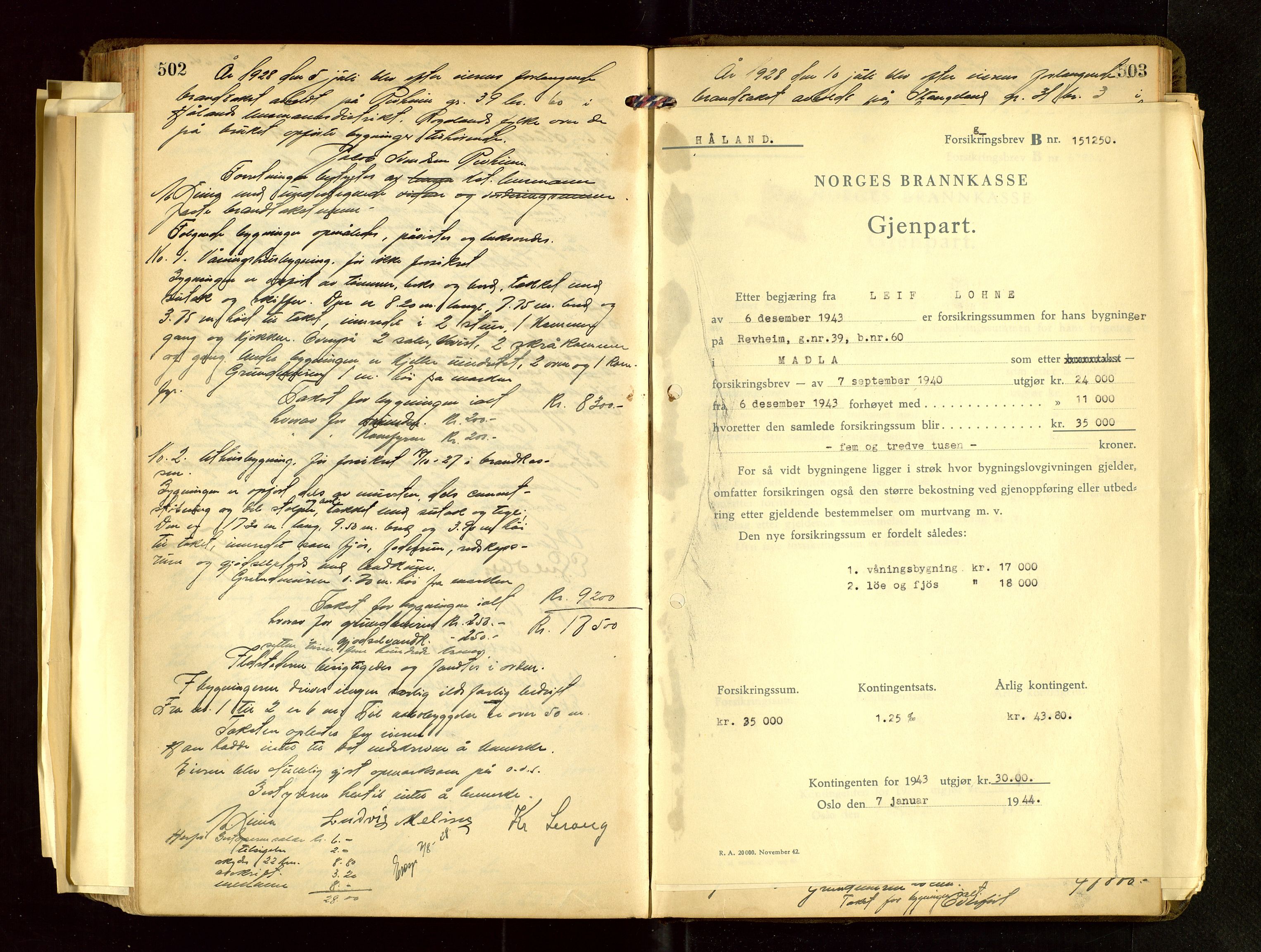 Håland lensmannskontor, AV/SAST-A-100100/Go/L0004: Branntakstprotokoll for lensmannen i Håland. Register i boken., 1919-1929, p. 502-503