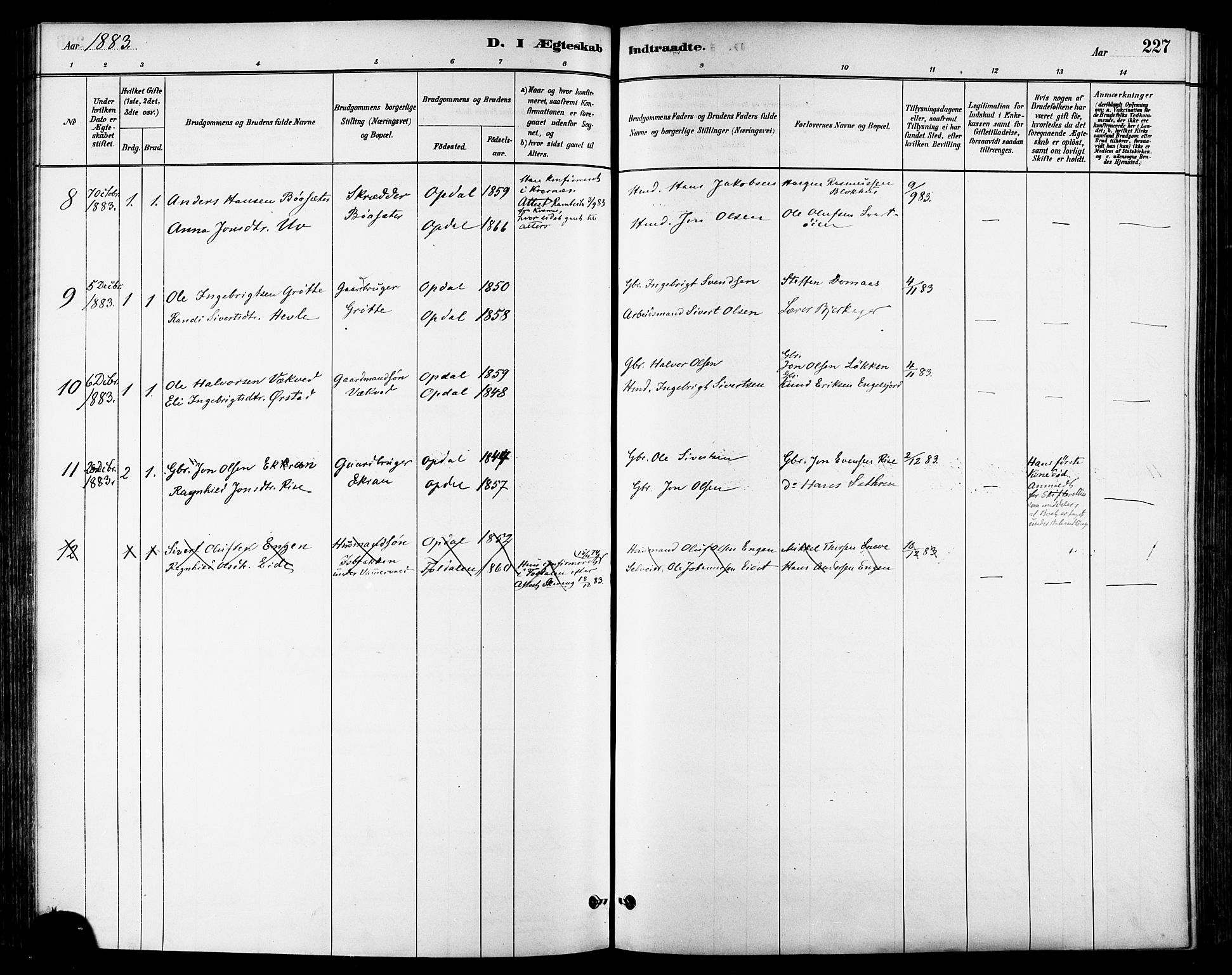 Ministerialprotokoller, klokkerbøker og fødselsregistre - Sør-Trøndelag, SAT/A-1456/678/L0901: Parish register (official) no. 678A10, 1881-1894, p. 227