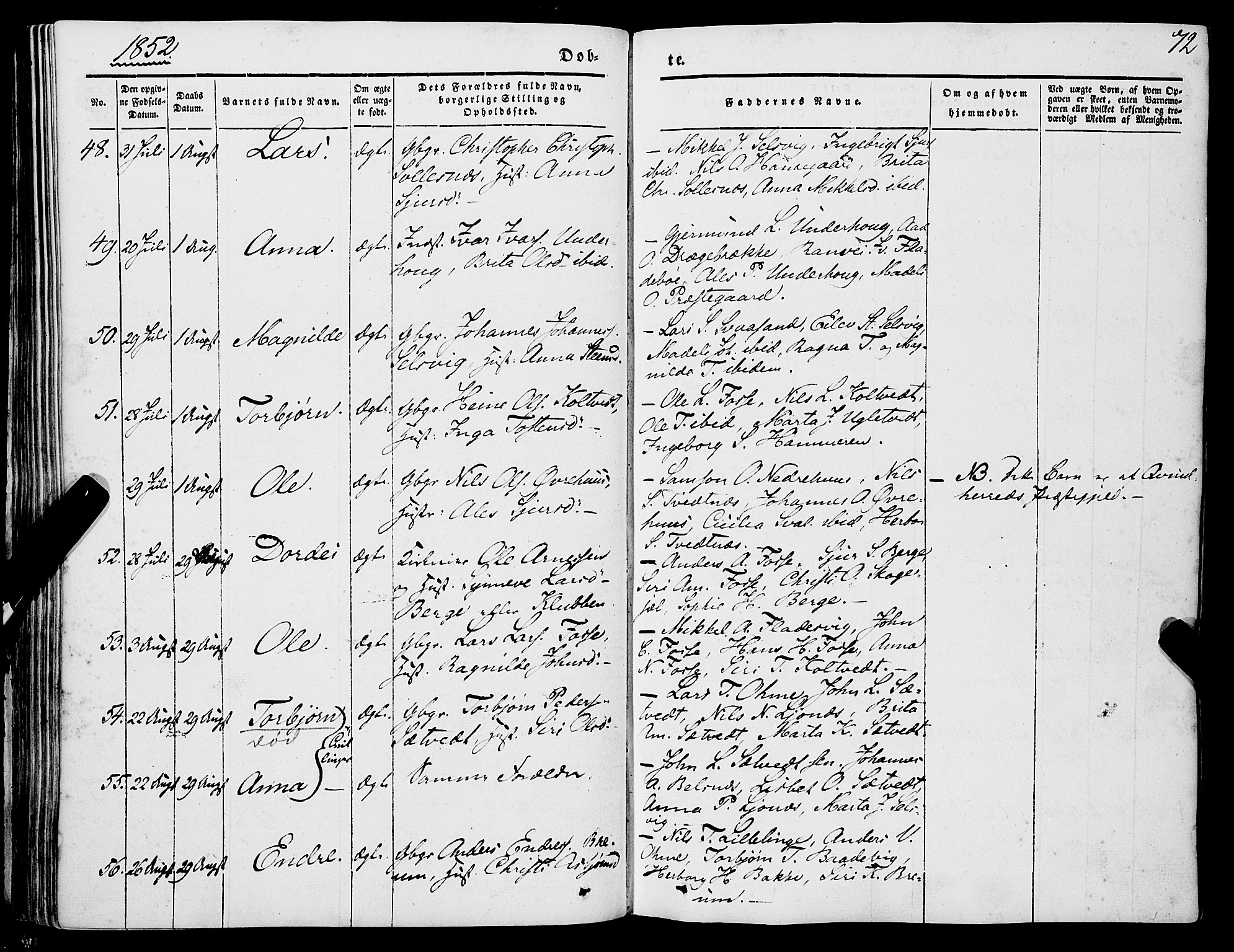 Strandebarm sokneprestembete, AV/SAB-A-78401/H/Haa: Parish register (official) no. A 7, 1844-1872, p. 72