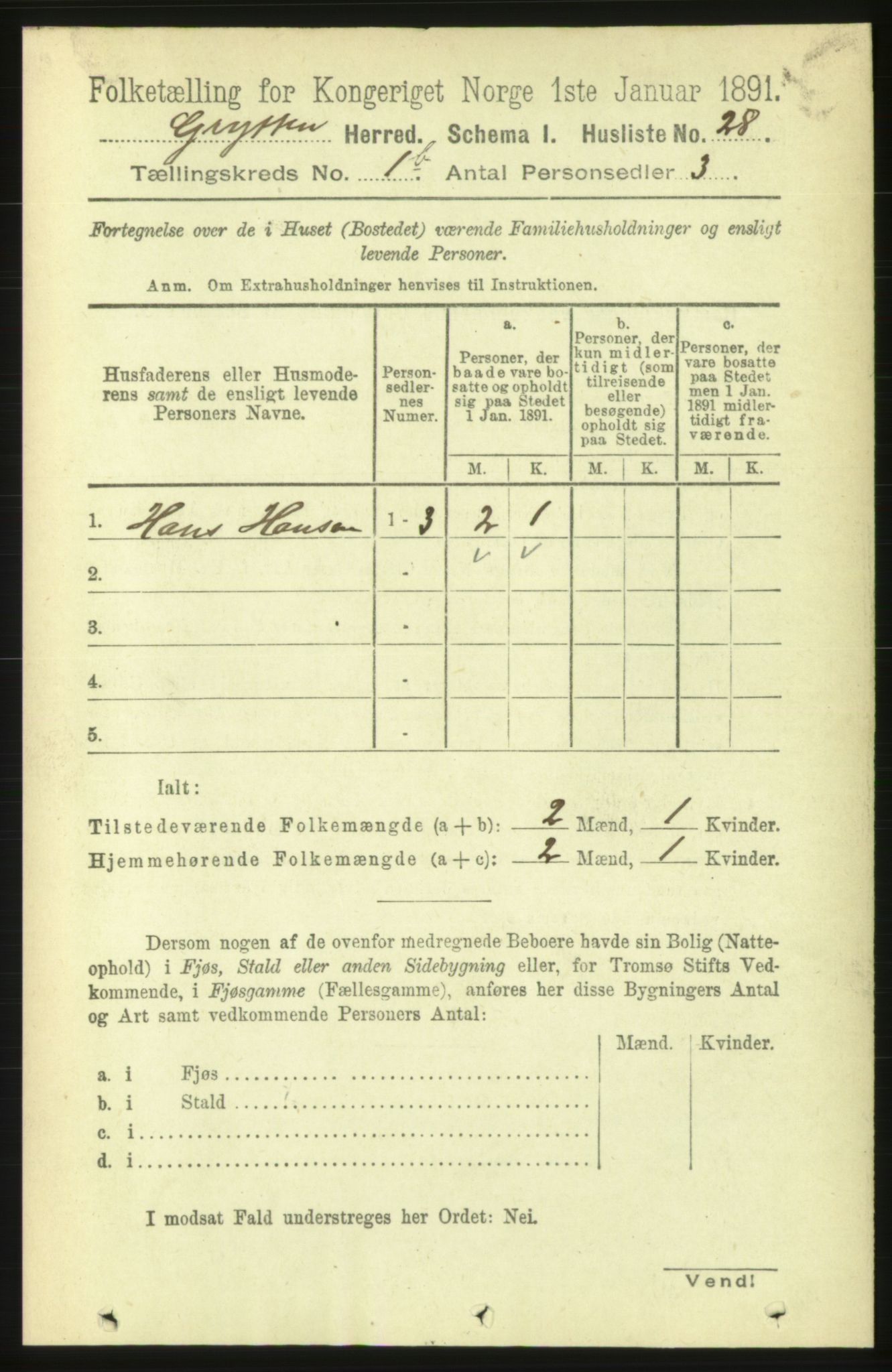 RA, 1891 census for 1539 Grytten, 1891, p. 174