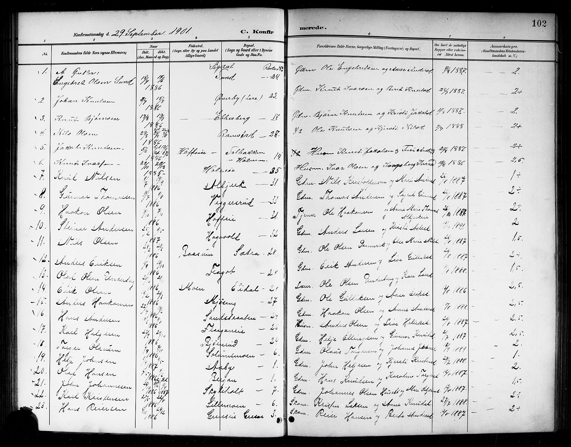 Sigdal kirkebøker, SAKO/A-245/G/Ga/L0006: Parish register (copy) no. I 6, 1901-1916, p. 102