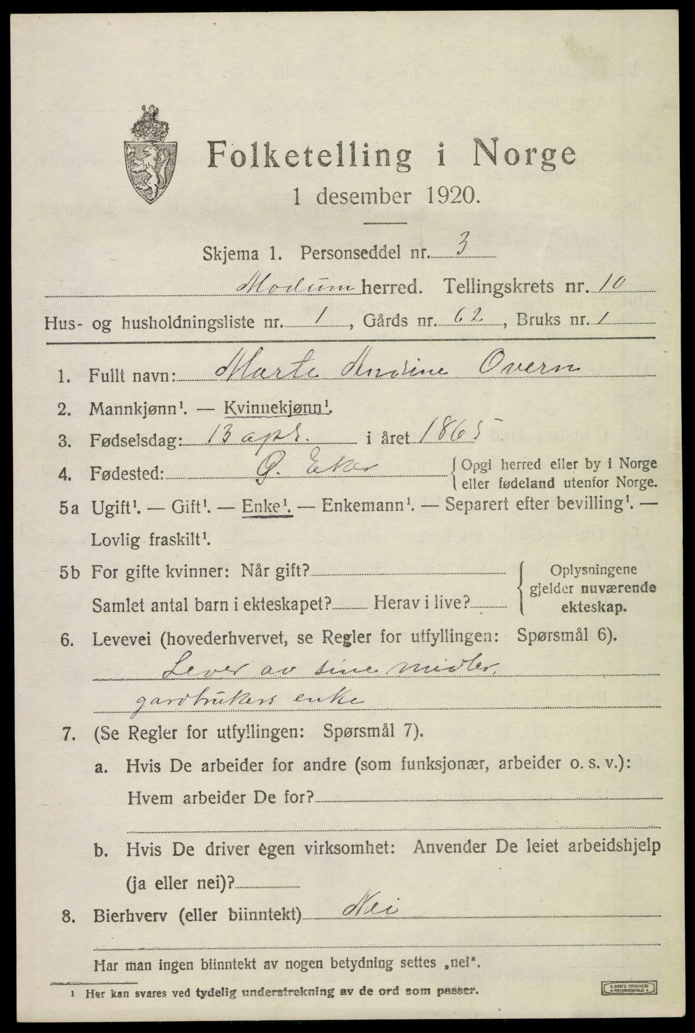 SAKO, 1920 census for Modum, 1920, p. 12921