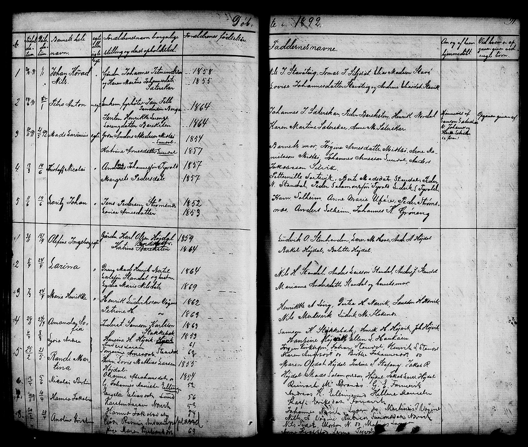 Kinn sokneprestembete, AV/SAB-A-80801/H/Hab/Habc/L0002: Parish register (copy) no. C 2, 1869-1918, p. 91