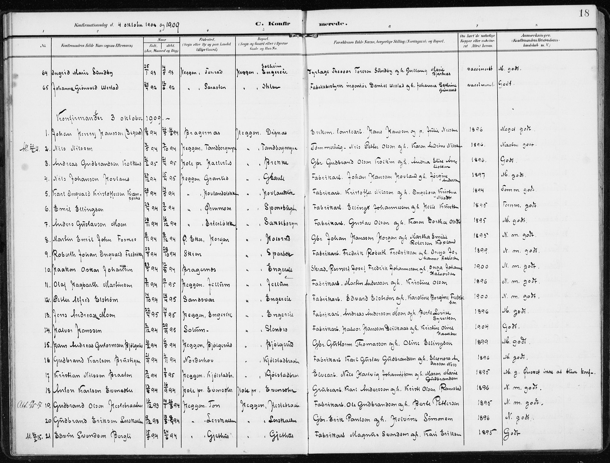 Modum kirkebøker, SAKO/A-234/F/Fa/L0014b: Parish register (official) no. 14B, 1906-1917, p. 18