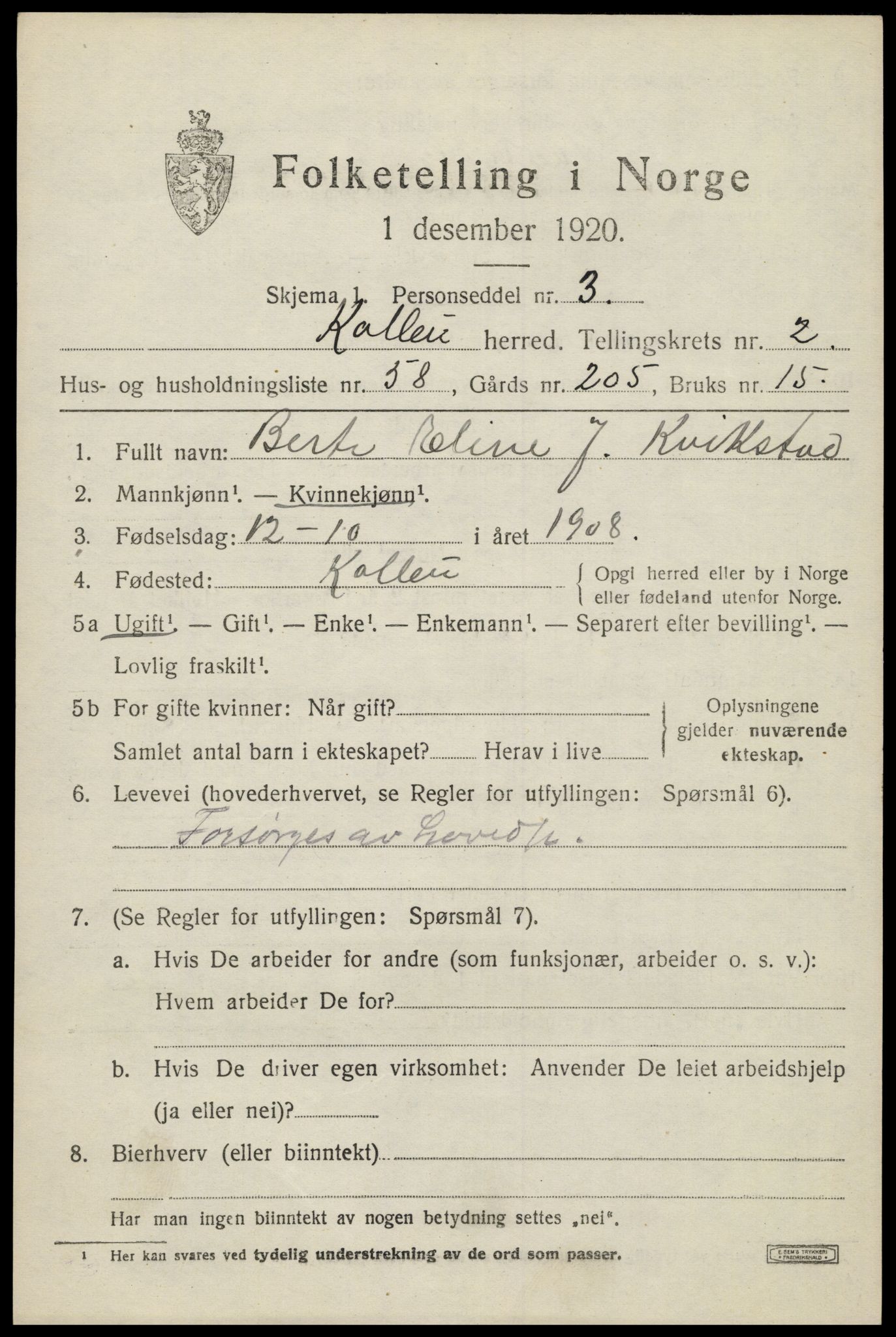 SAH, 1920 census for Kolbu, 1920, p. 2440