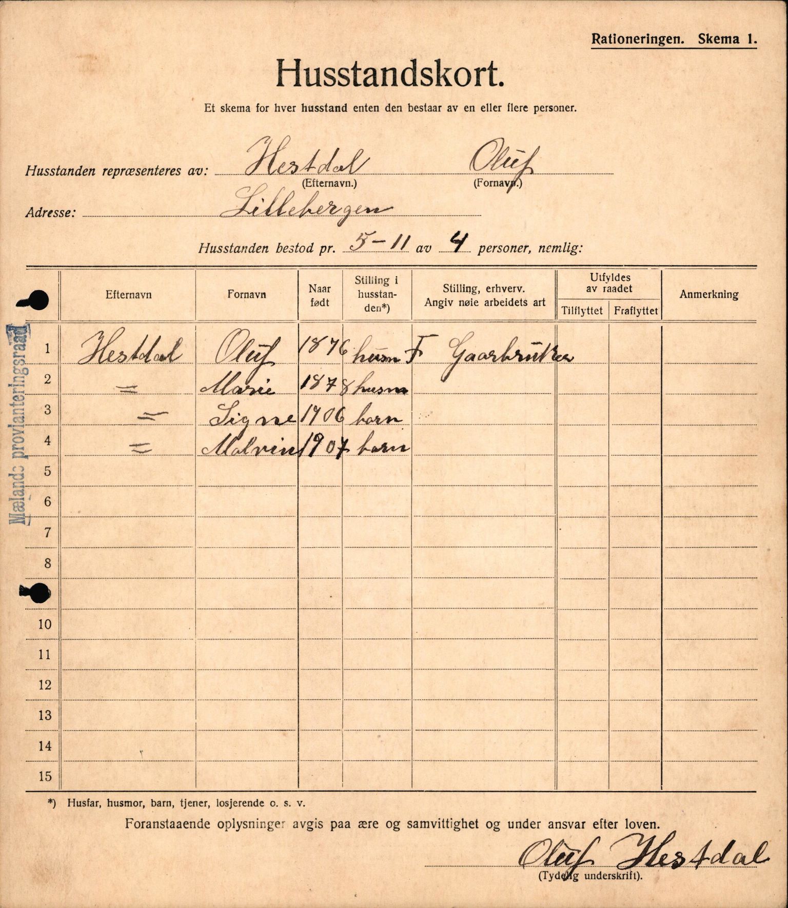 IKAH, Meland kommune, Provianteringsrådet, Husstander per 01.11.1917, 1917-1918, p. 271