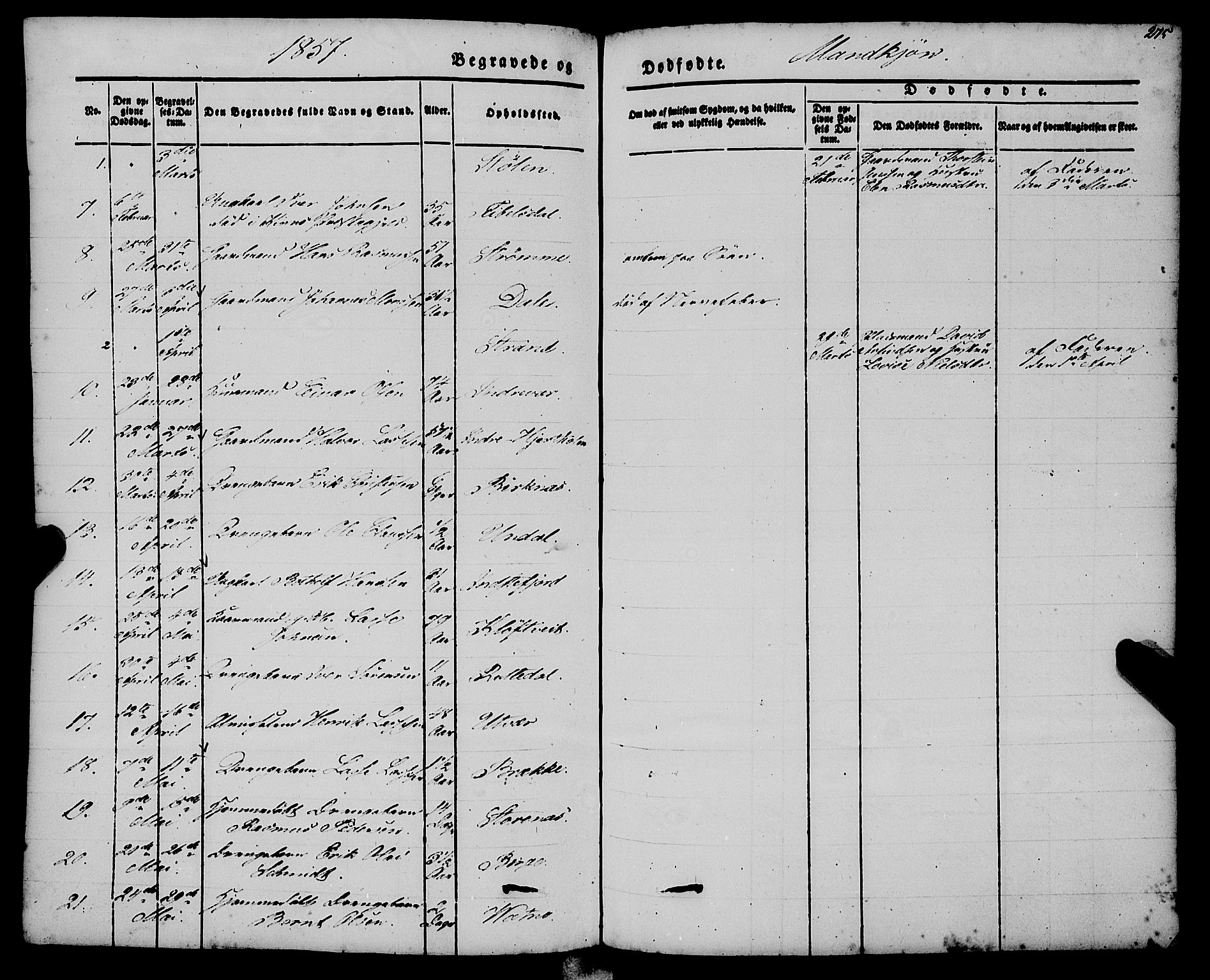 Gulen sokneprestembete, SAB/A-80201/H/Haa/Haaa/L0021: Parish register (official) no. A 21, 1848-1858, p. 275