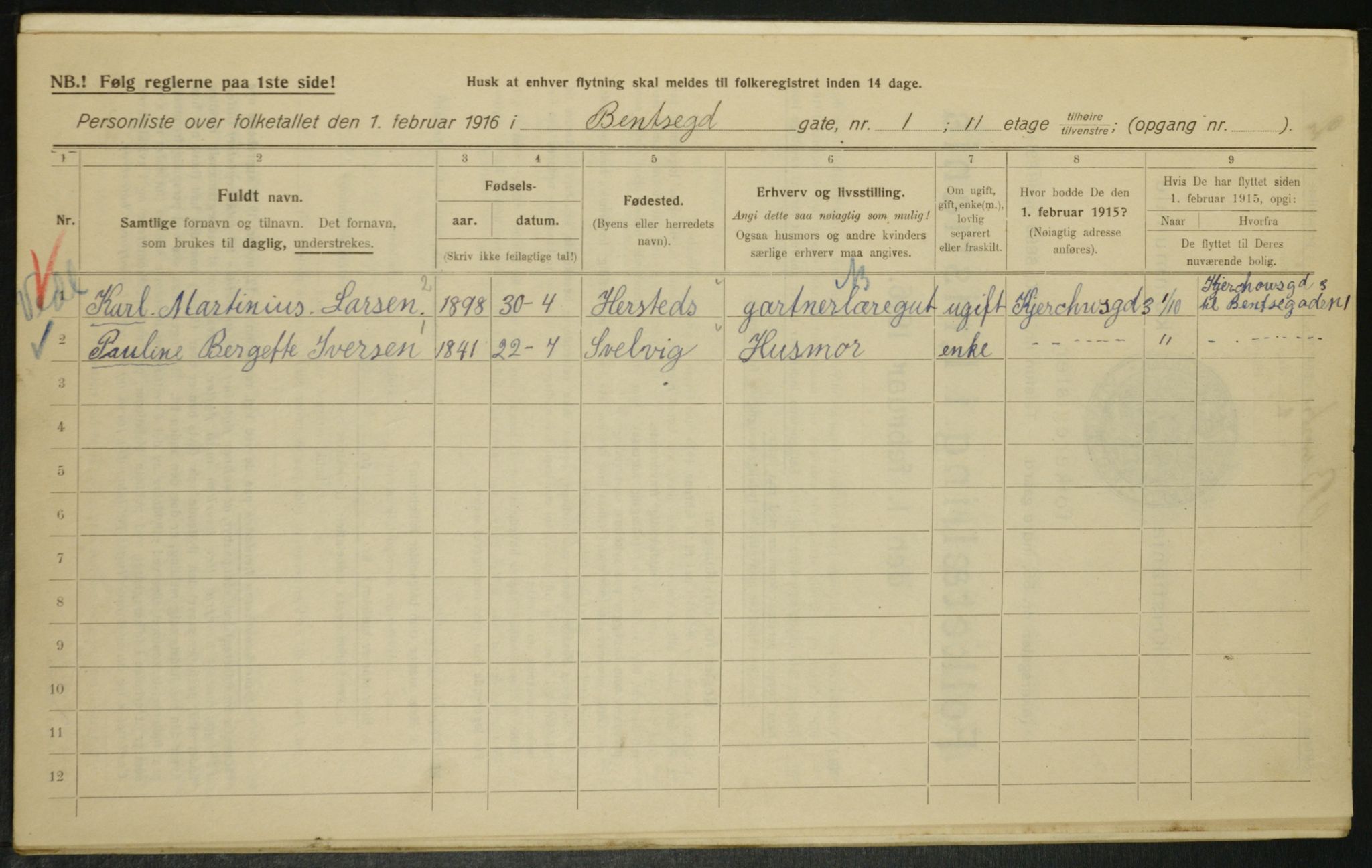 OBA, Municipal Census 1916 for Kristiania, 1916, p. 3576