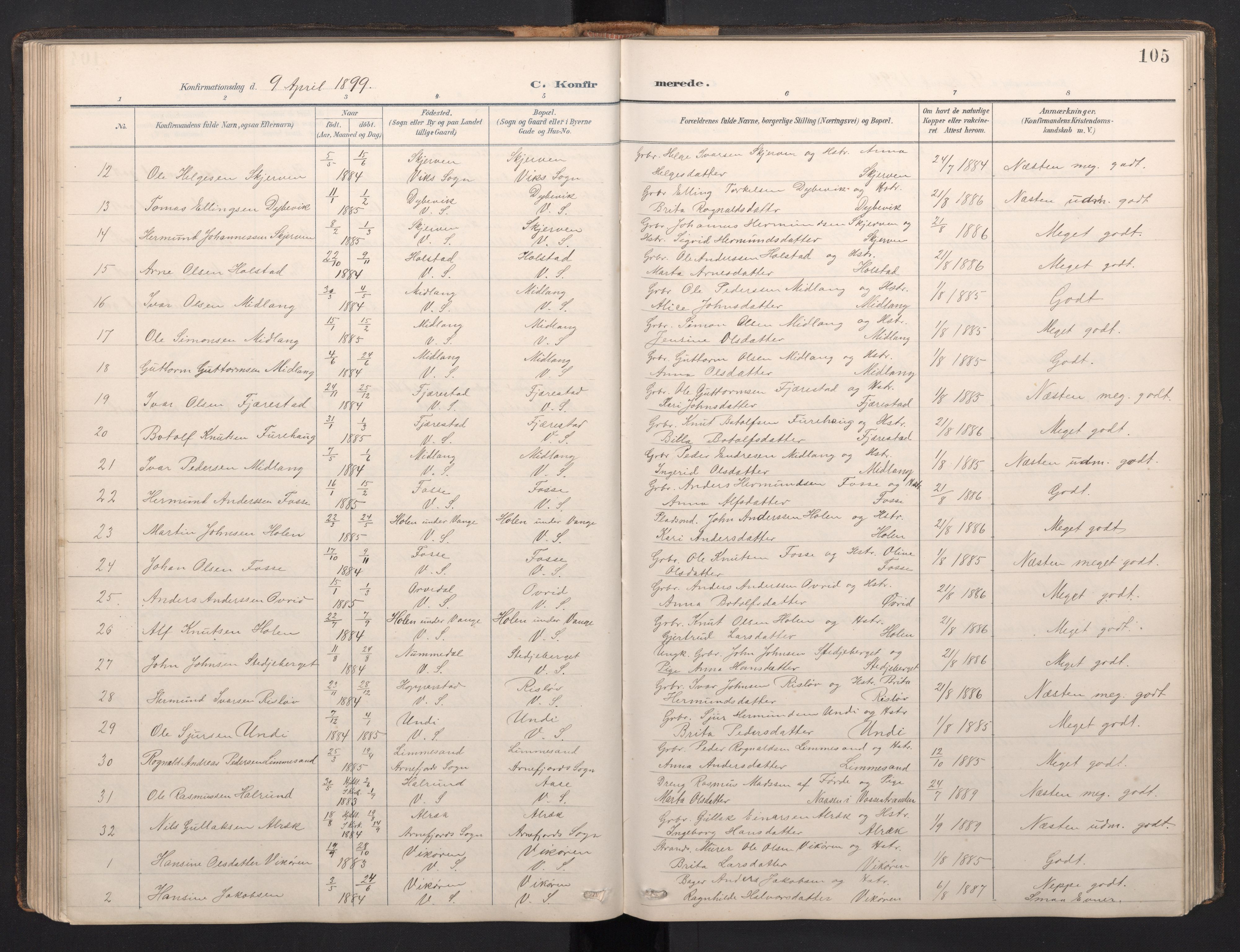 Vik sokneprestembete, AV/SAB-A-81501/H/Hab/Haba/L0004: Parish register (copy) no. A 4, 1895-1914, p. 104b-105a