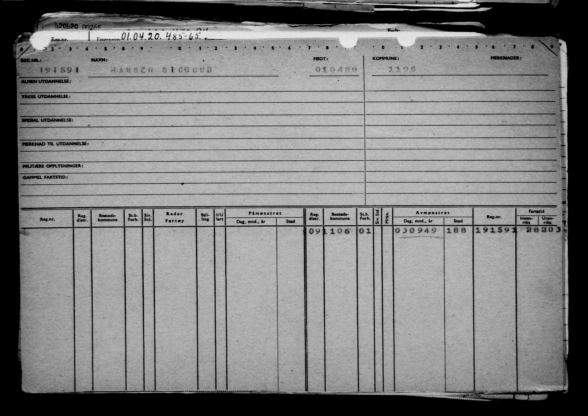Direktoratet for sjømenn, AV/RA-S-3545/G/Gb/L0179: Hovedkort, 1920, p. 9