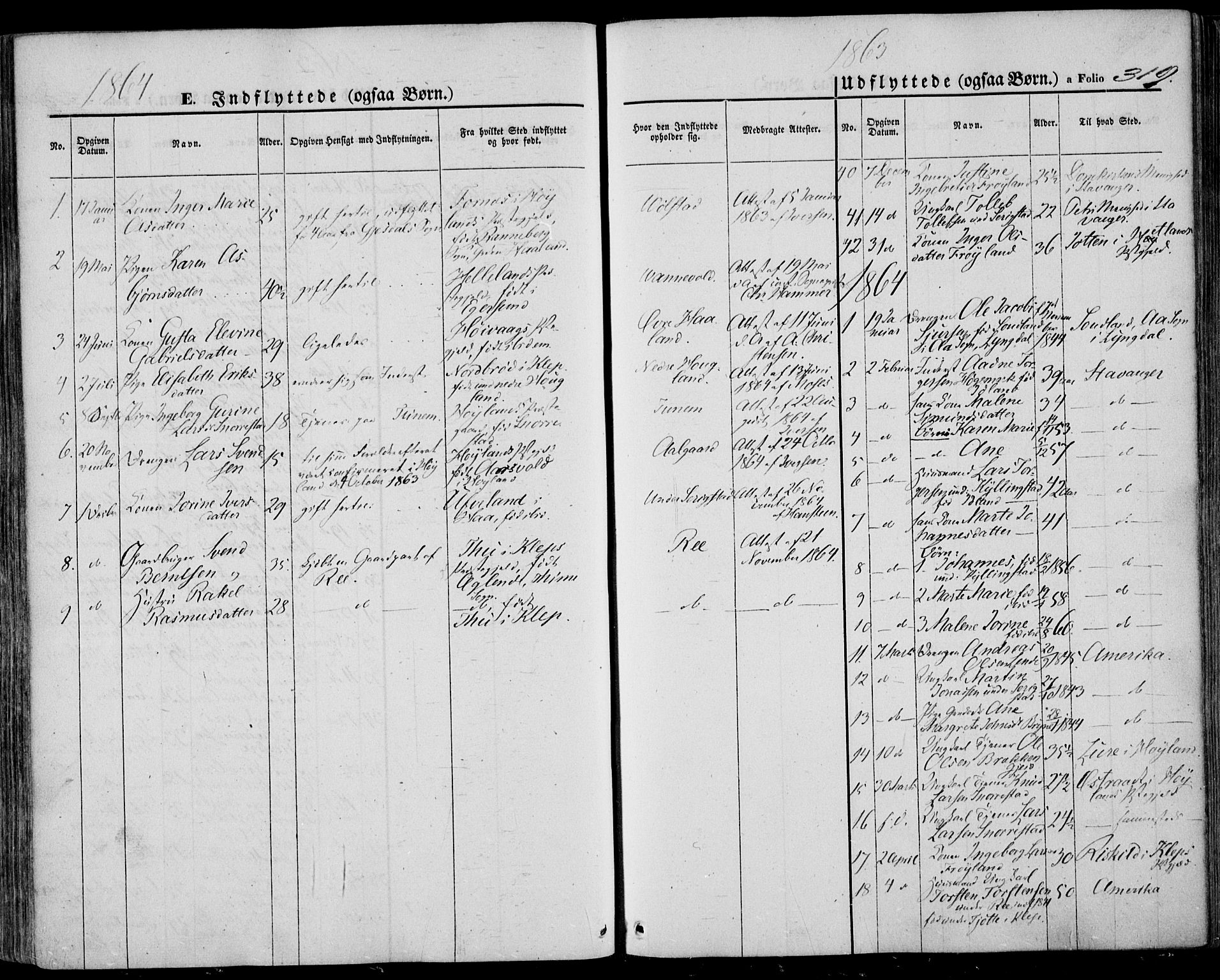 Lye sokneprestkontor, SAST/A-101794/001/30BA/L0007: Parish register (official) no. A 6, 1856-1871, p. 319