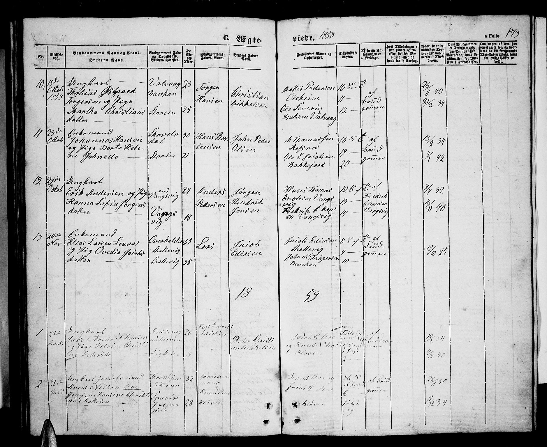 Tranøy sokneprestkontor, SATØ/S-1313/I/Ia/Iab/L0002klokker: Parish register (copy) no. 2, 1847-1860, p. 173