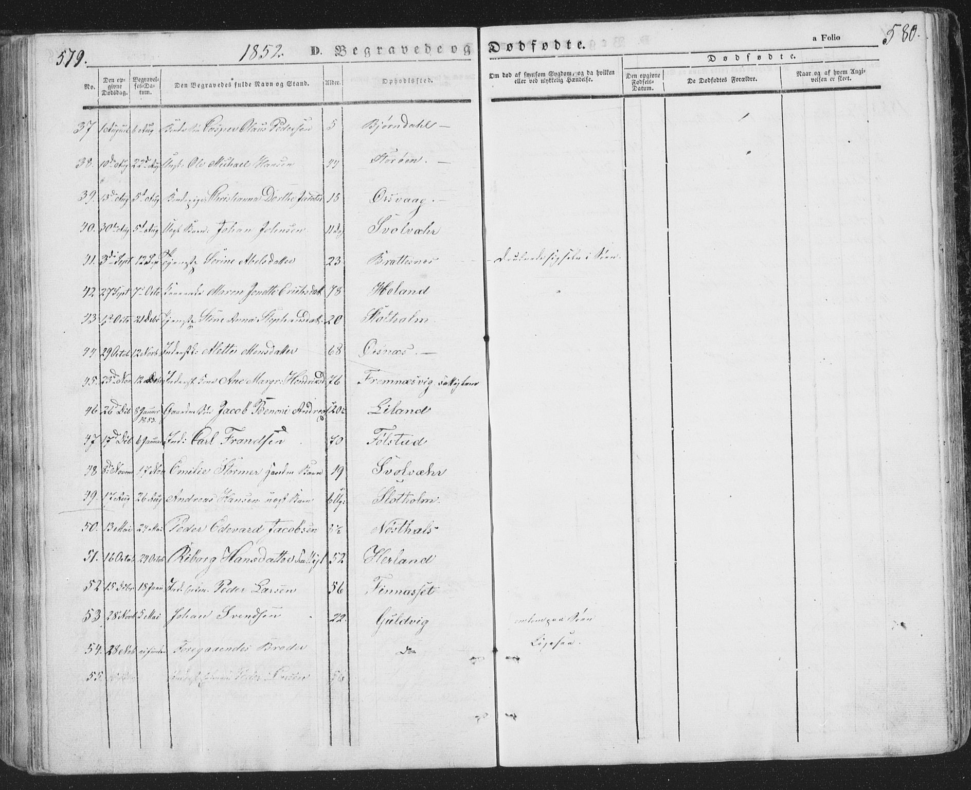 Ministerialprotokoller, klokkerbøker og fødselsregistre - Nordland, SAT/A-1459/874/L1072: Parish register (copy) no. 874C01, 1843-1859, p. 579-580