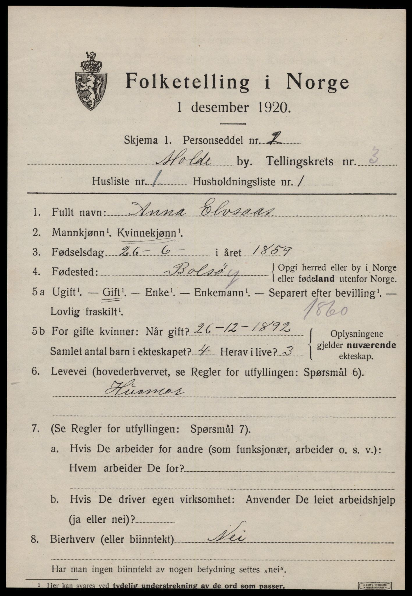 SAT, 1920 census for Molde, 1920, p. 3867