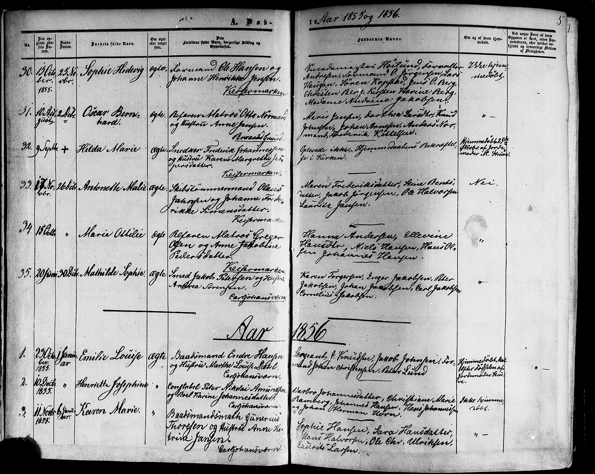 Horten kirkebøker, AV/SAKO-A-348/F/Fa/L0001: Parish register (official) no. 1, 1855-1871, p. 5